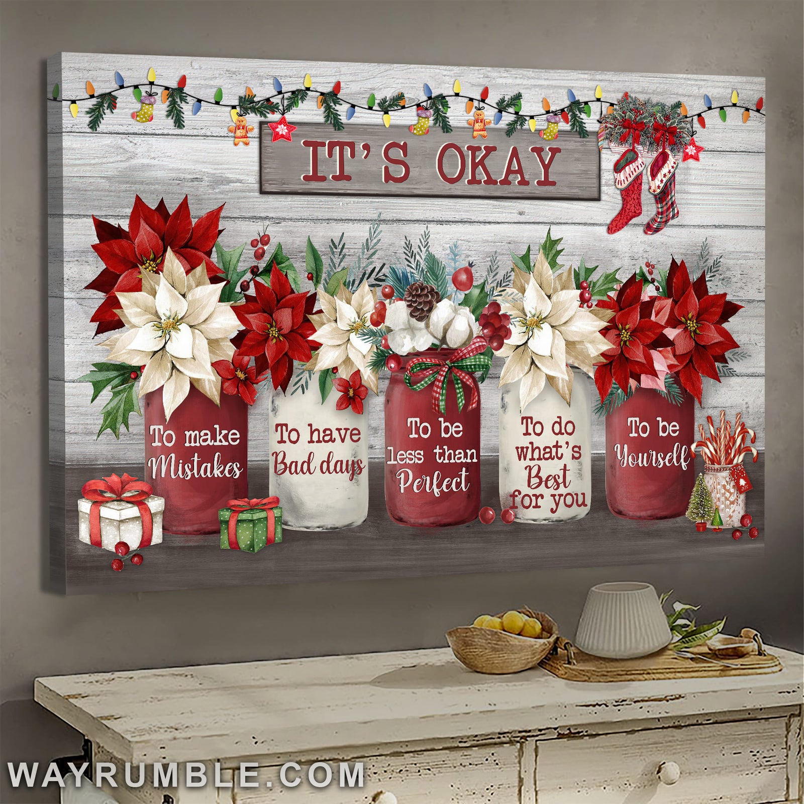 Poinsettia flower, Christmas, It's okay - Jesus Landscape Canvas Prints, Wall Art
