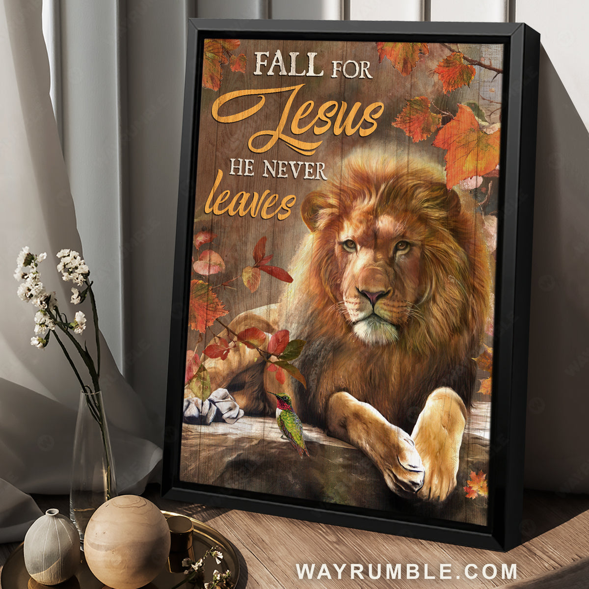 Autumn season, Lion of Judah, Autumn leaves, Fall for Jesus, He never leaves - Jesus Portrait Canvas Prints, Christian Wall Art