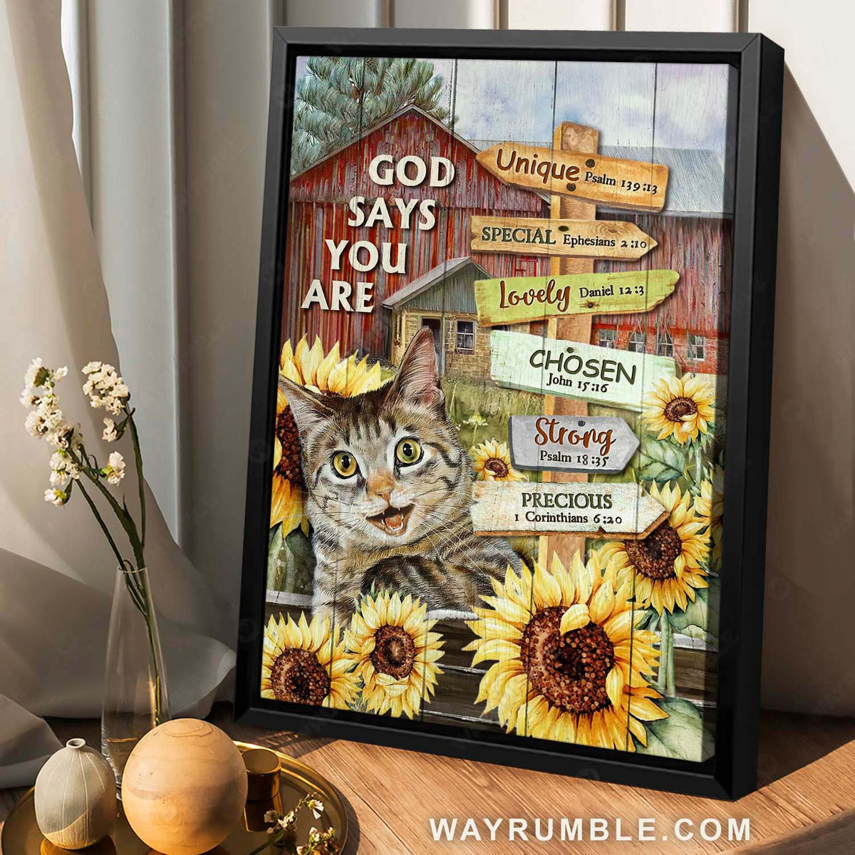 Cat painting, Stunning sunflower, Red barn, God says you are - Jesus Portrait Canvas Prints, Home Decor Wall Art