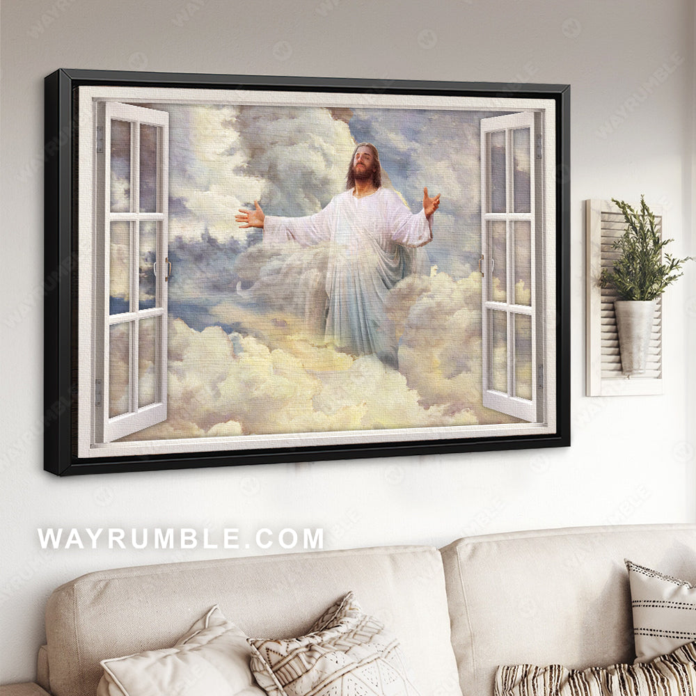 Beautiful heaven, Jesus painting, Vintage windows, Jesus in the clouds - Jesus Landscape Canvas Prints, Christian Wall Art
