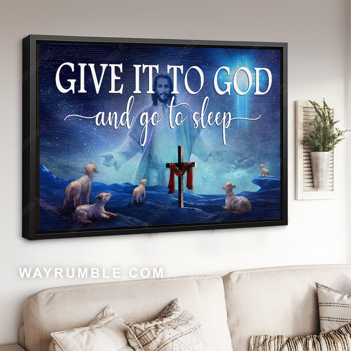 Abstract Jesus painting, Lamb of God, Mystic valley, Give it to God and go to sleep - Jesus Landscape Canvas Prints, Christian Wall Art