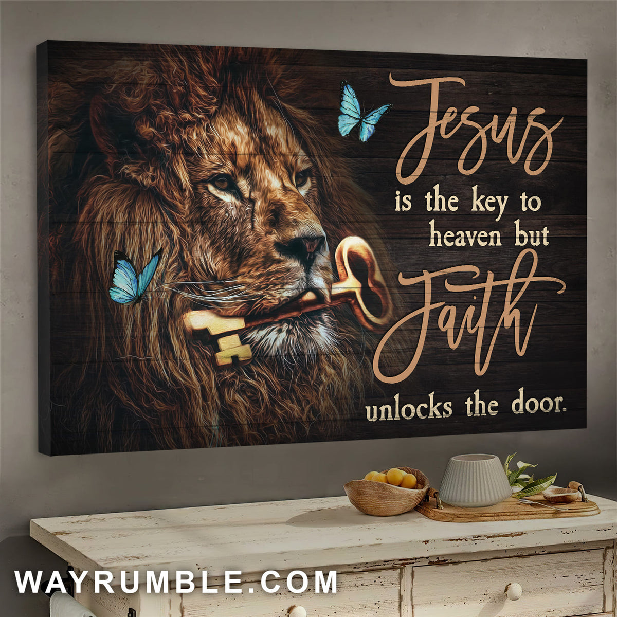 Jesus - Lion - Jesus is the key to heaven but Faith unlocks the door - Landscape Canvas Prints, Wall Art