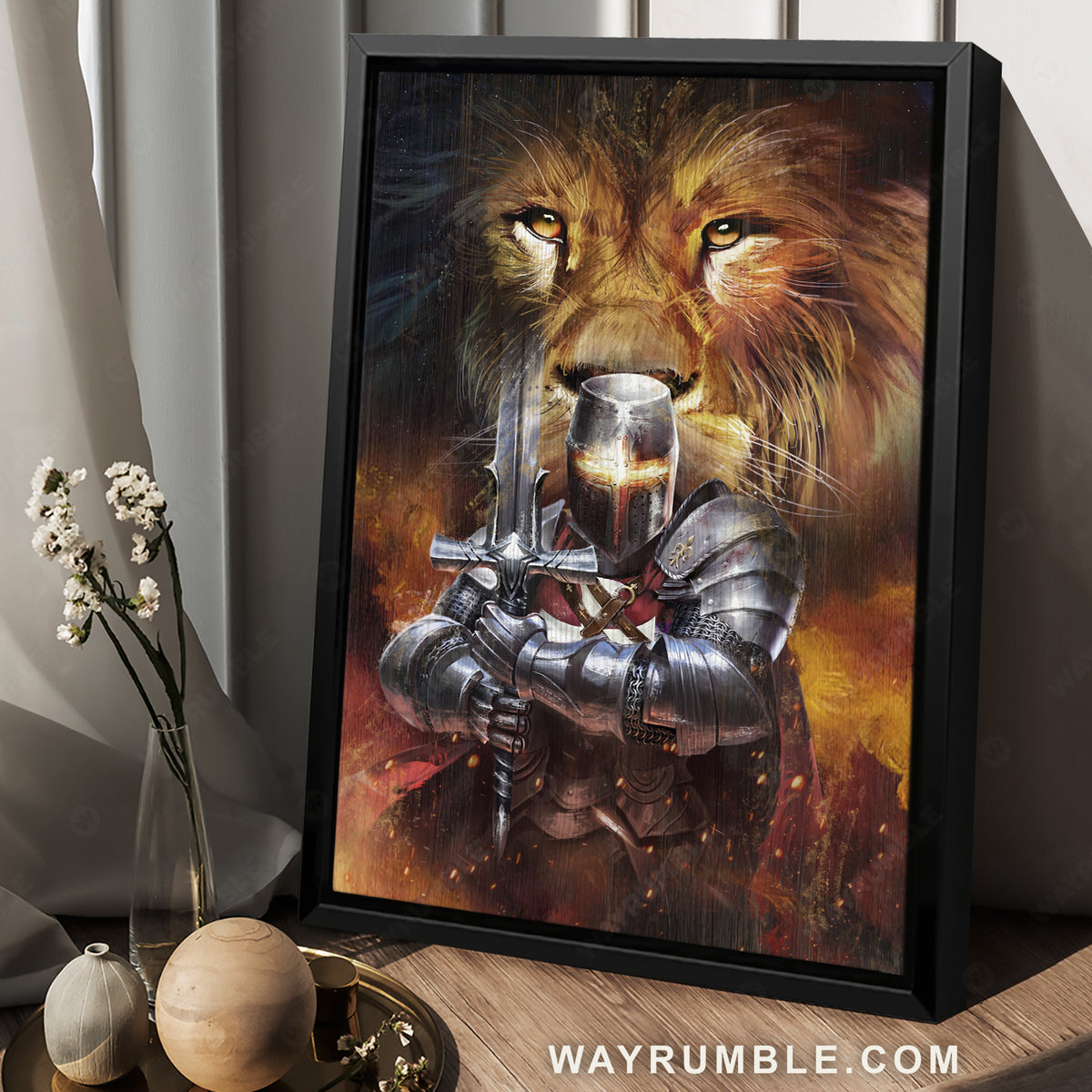 Christ knight, Lion of Judah, Sword of the spirit, Incredible lion head - Jesus Portrait Canvas Prints, Christian Wall Art