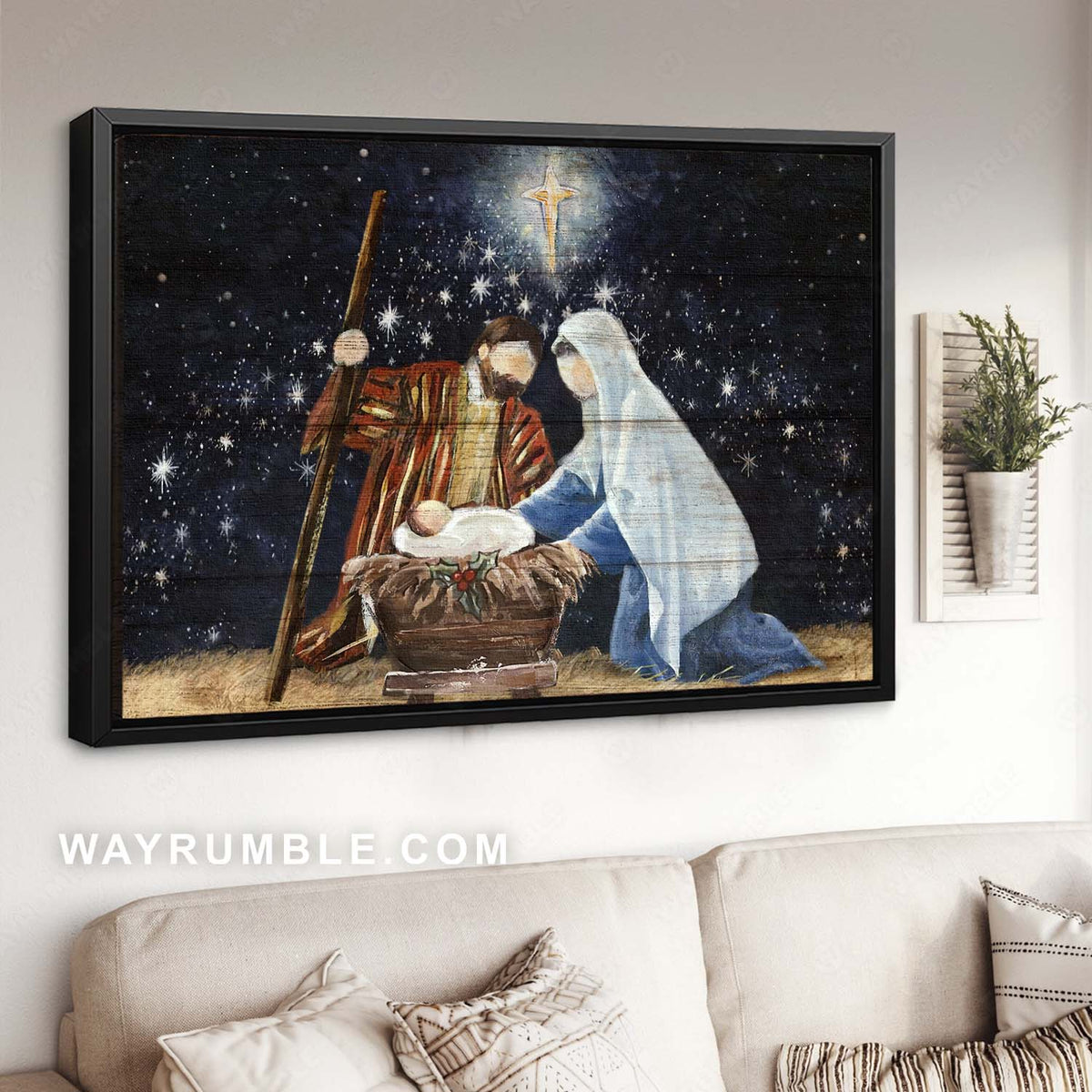 Birth of Jesus, Star of Bethlehem, Starry night, Baby Jesus in the manger - Jesus Landscape Canvas Prints, Christian Wall Art