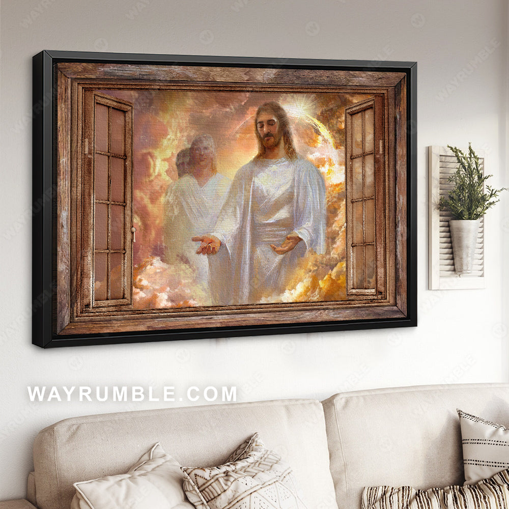 Christ the redeemer, Jesus painting, Wooden windows, Beautiful heaven - Jesus Landscape Canvas Prints, Christian Wall Art