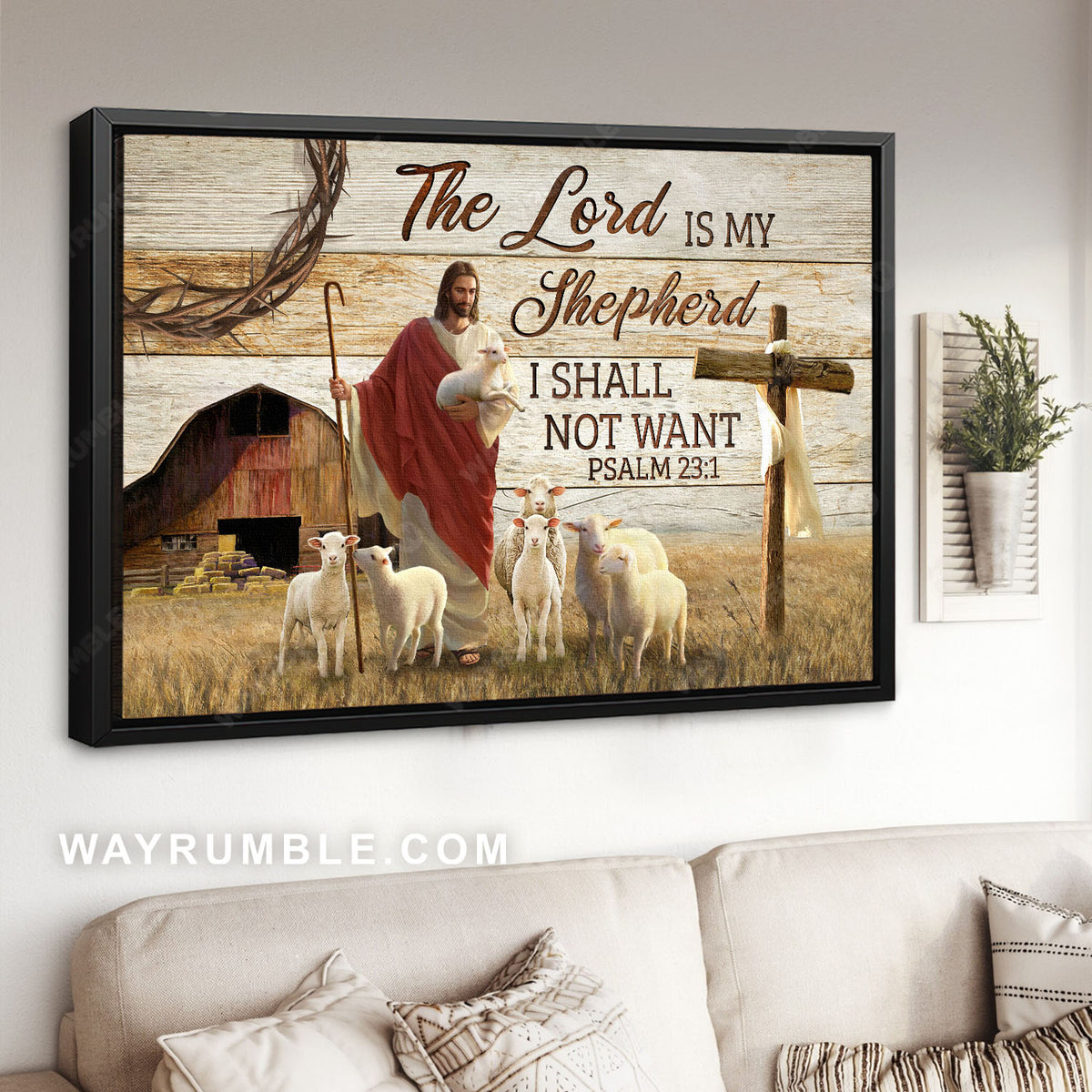 Lamb of God, Jesus painting, Tranquil farm, The Lord is my Shepherd I shall not want - Jesus Landscape Canvas Prints, Christian Wall Art