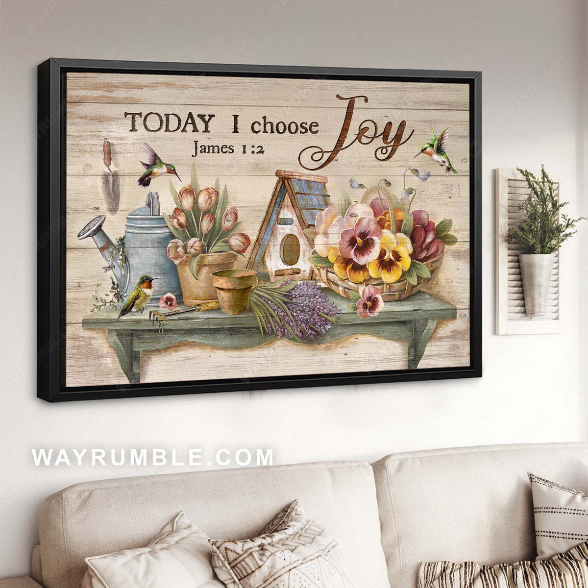 Lovely hummingbird, Beautiful garden, Bible verse, Today I choose joy - Jesus Landscape Canvas Prints, Christian Wall Art