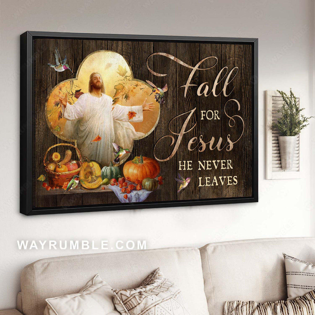 Abstract Hummingbird, Farm vegetable, Jesus art, Fall for Jesus, he never leaves - Jesus Landscape Canvas Prints, Christian Wall Art