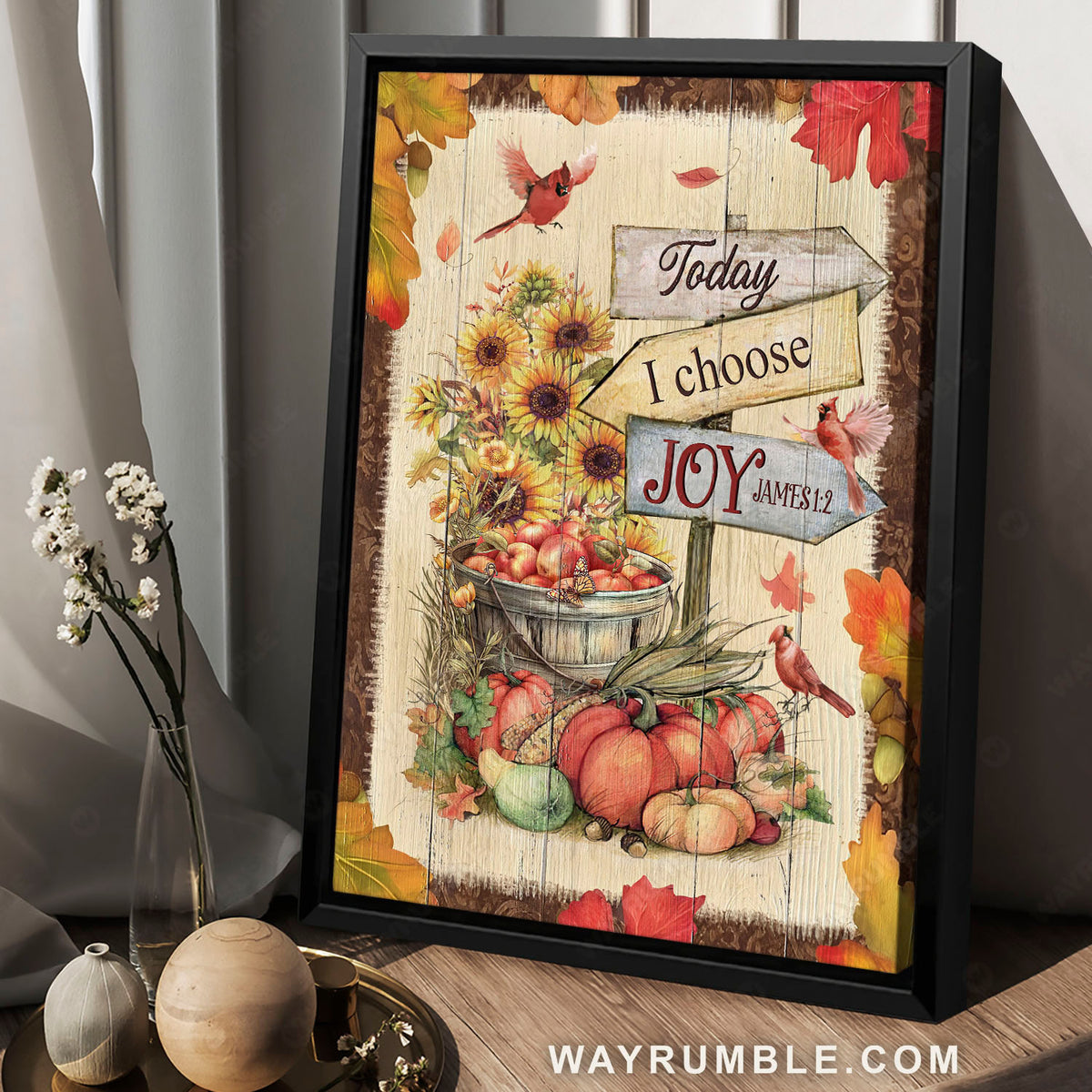 Autumn season, Red cardinal, Pumpkin drawing, Today I choose joy - Jesus Portrait Canvas Prints, Home Decor Wall Art