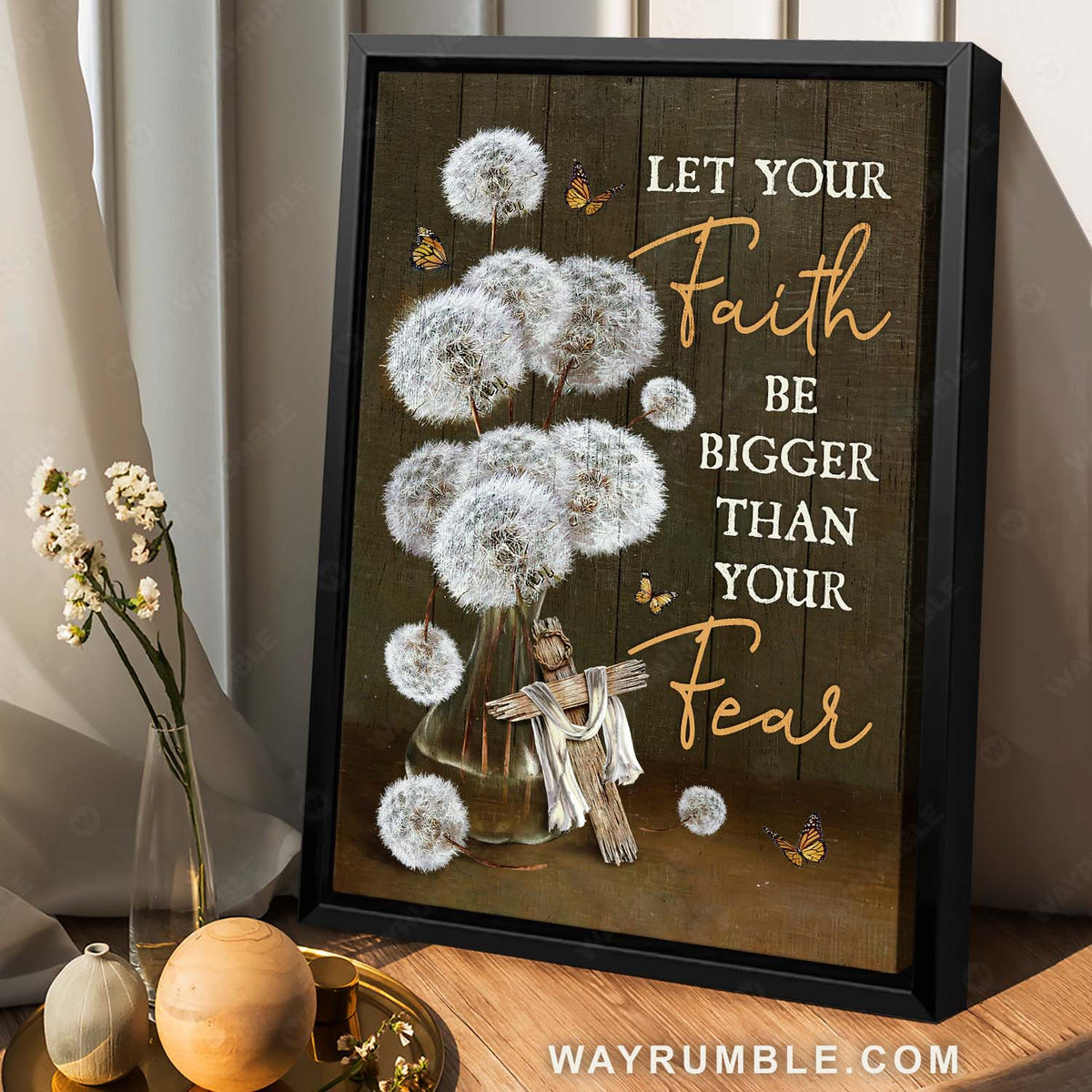 Dandelion painting, Cross, Monarch butterfly, Let your faith be bigger than your fear - Jesus Portrait Canvas Prints, Home Decor Wall Art