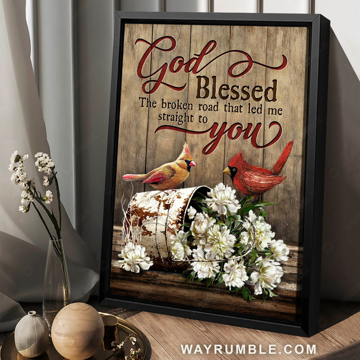 Lovely cardinal painting, Gorgeous peony, God blessed the broken road - Jesus Portrait Canvas Prints, Christian Wall Art