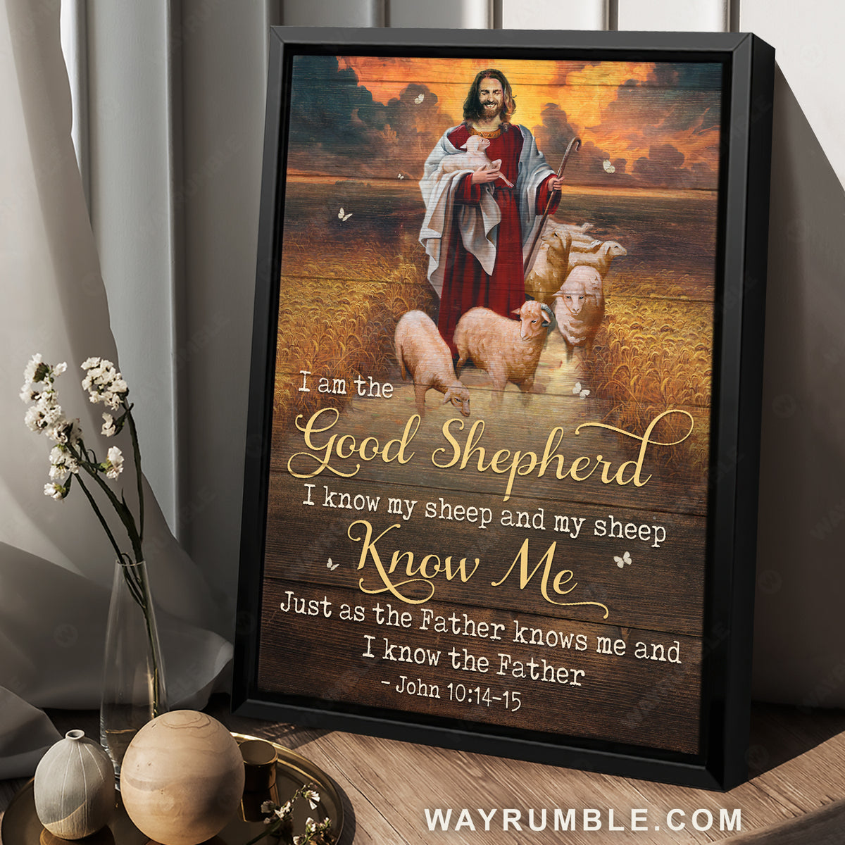 Jesus painting, Lamb of God, Wheat field, Sunset drawing, I am the Good Shepherd - Jesus Portrait Canvas Prints, Christian Wall Art