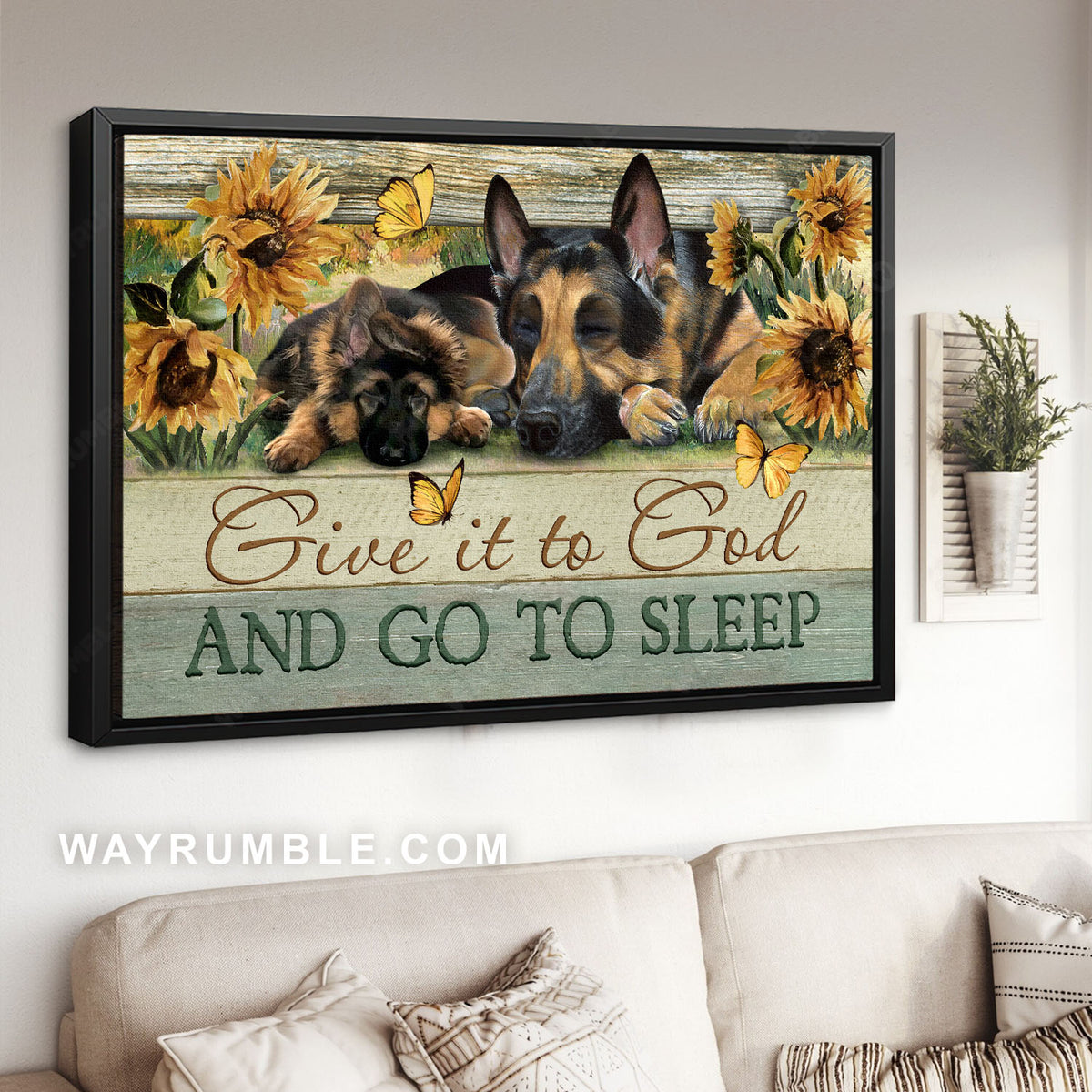 German Shepherd, Dog painting, Sunflower field, Give it to God and go to sleep - Jesus Landscape Canvas Prints, Home Decor Wall Art