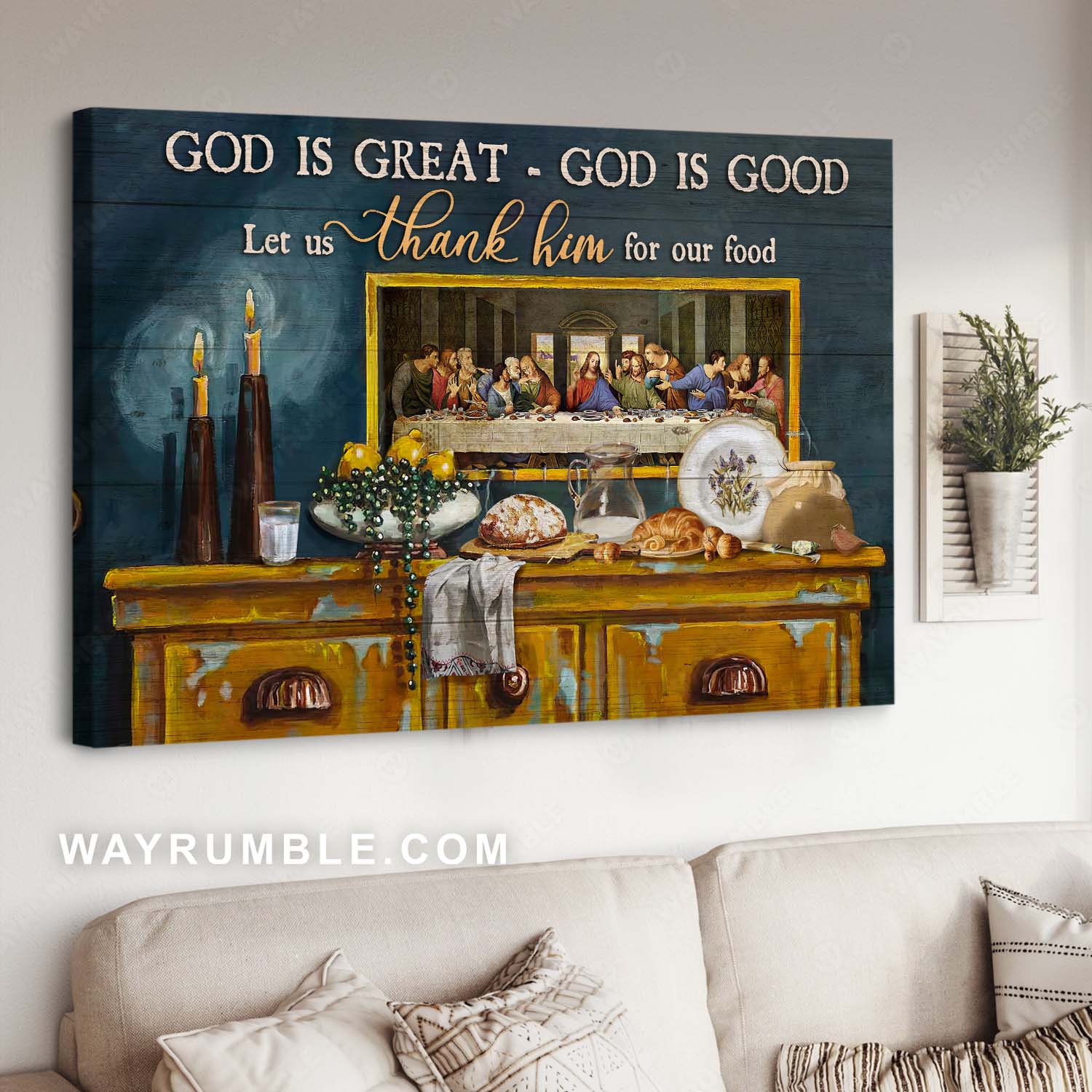 Dining table, Daily prayer, 12 apostles painting, God is great, God is good - Jesus Landscape Canvas Prints, Home Decor Wall Art
