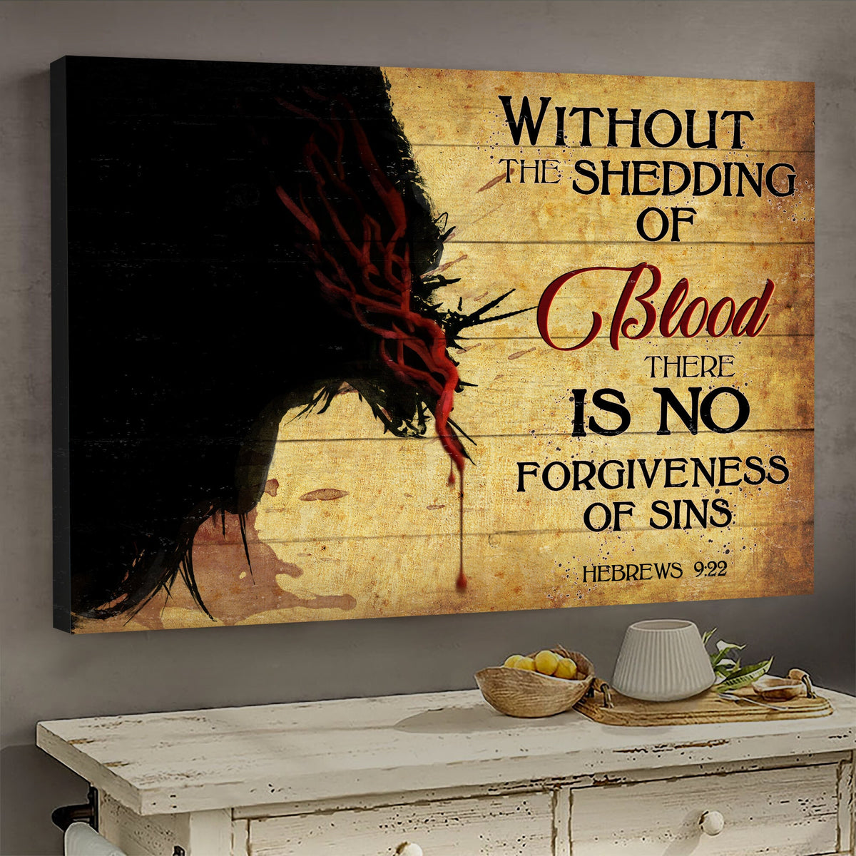 Jesus Painting, Shadow, Without the shedding of blood, there is no forgiveness of sins - Jesus Landscape Canvas Prints, Wall Art