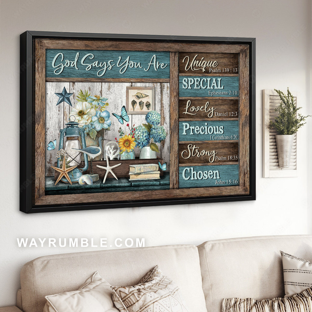 Summer vibe, Blue lantern, Beautiful flower, God says you are unique - Jesus Landscape Canvas Prints, Christian Wall Art