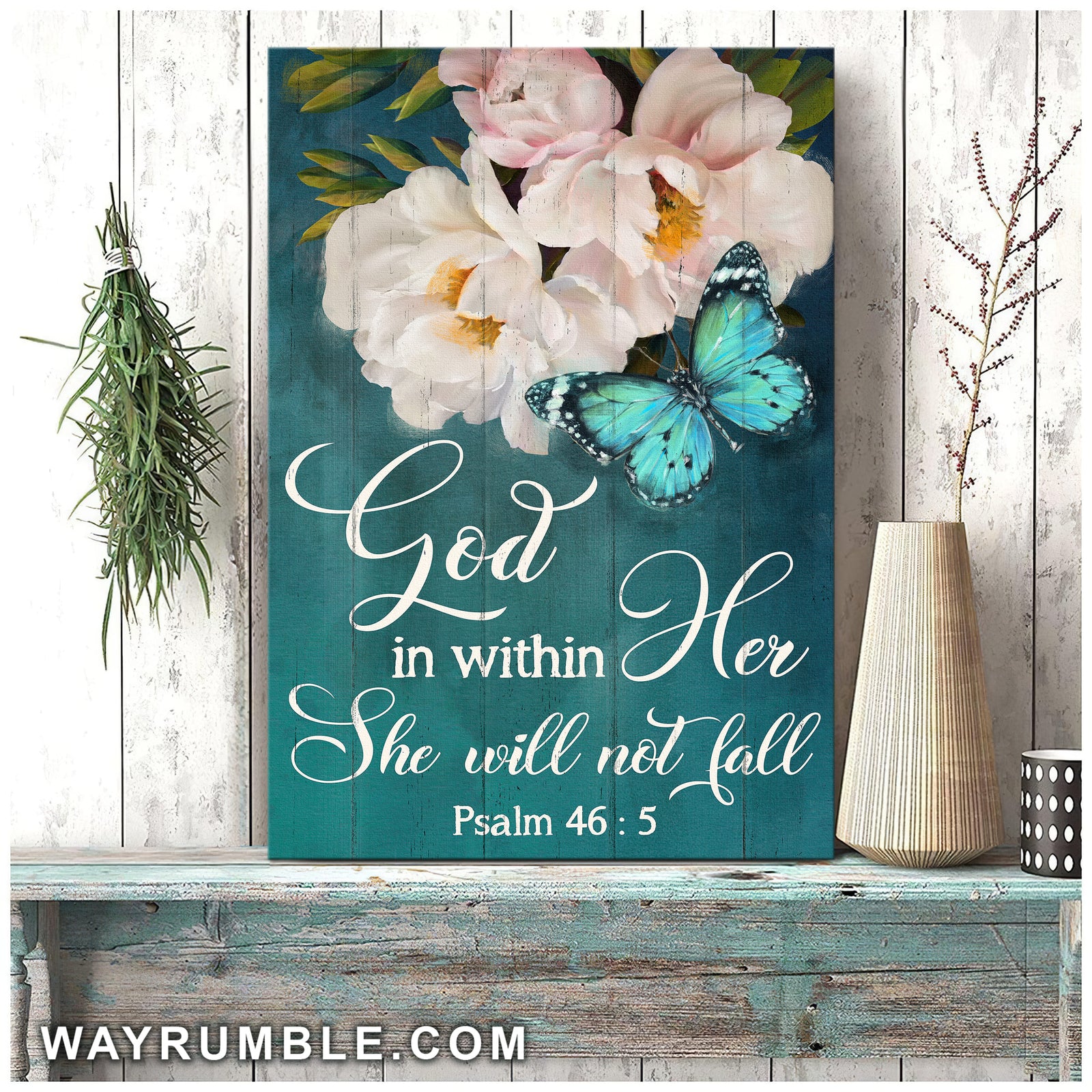 Beautiful Flower, Butterfly, God in within her, she will not fall - Jesus Portrait Canvas Prints, Wall Art