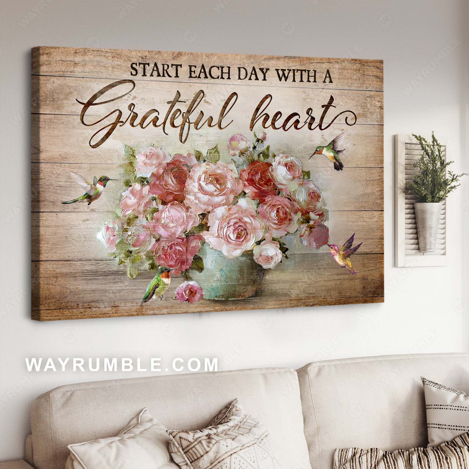 Hummingbird painting, Red roses, Vintage art, Start each day with a grateful heart - Jesus Portrait Canvas Prints, Home Decor Wall Art