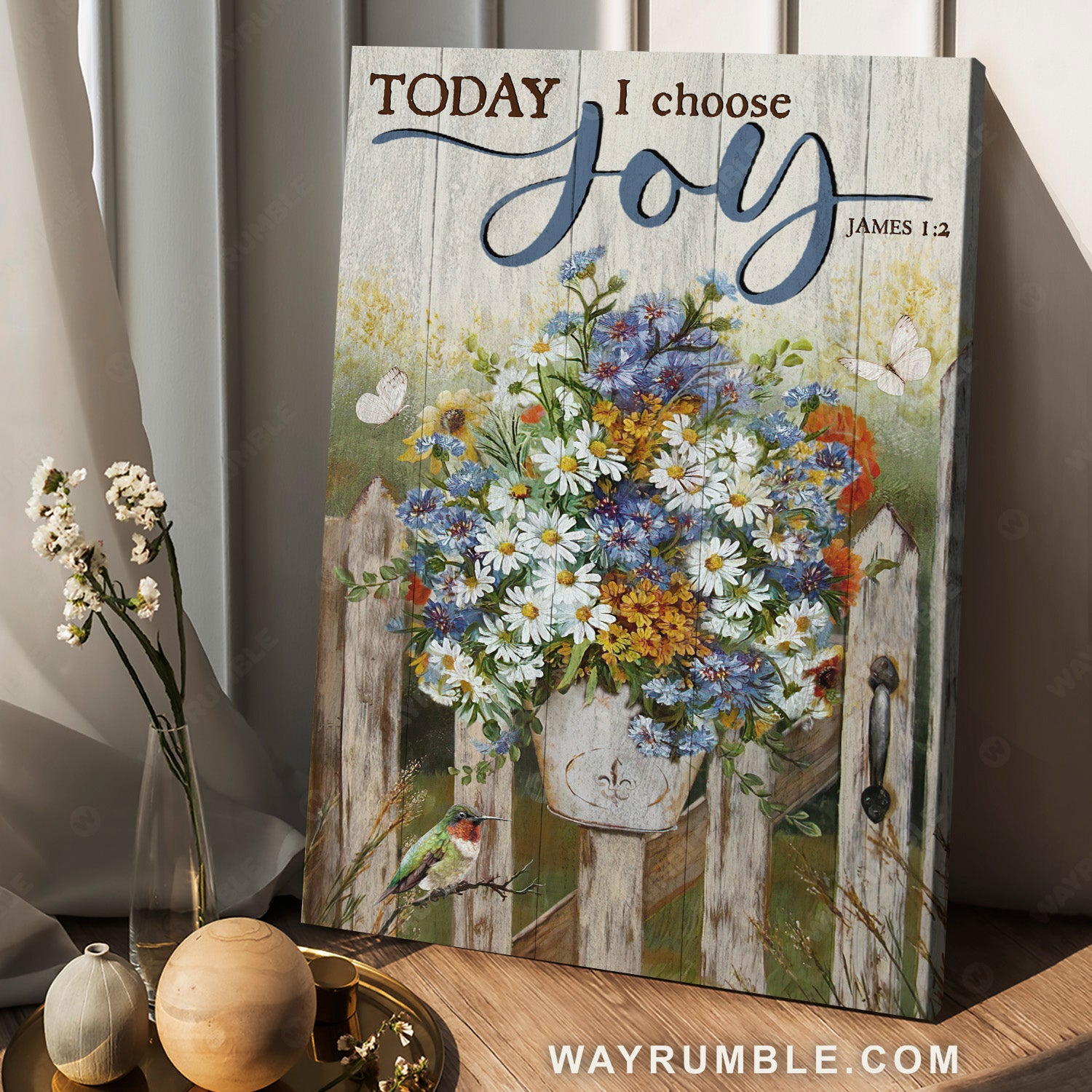 Pretty flower vase, Beautiful garden, Butterfly, Today I choose joy - Jesus Portrait Canvas Prints, Christian Wall Art