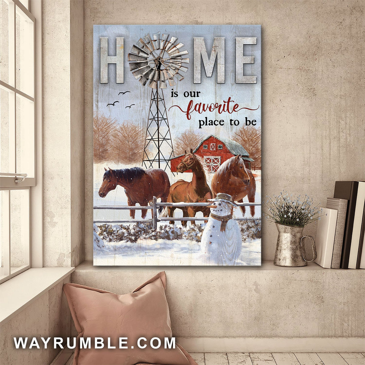 Horse, Windmill, Snow day, Farm is a favorite place to be - Jesus Portrait Canvas Prints, Wall Art