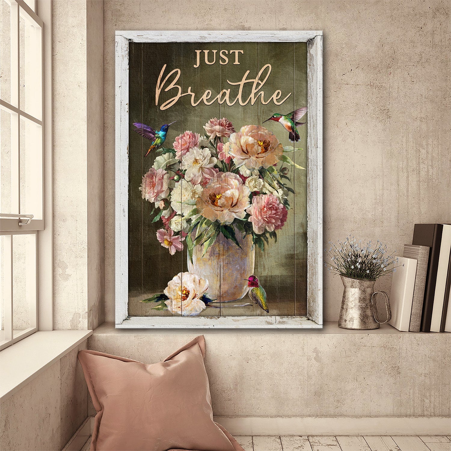 Hummingbird, Pretty flower vase, Just breathe - Jesus Portrait Canvas Prints, Wall Art
