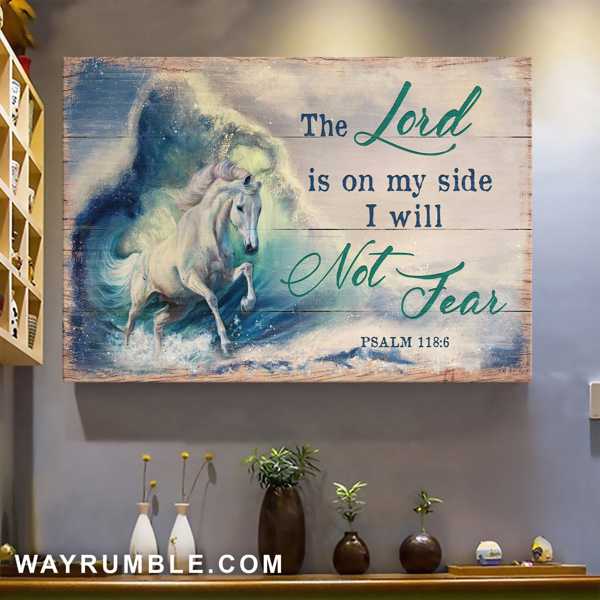 White horse, Wave, The Lord is on my side I will not fear - Jesus Landscape Canvas Prints, Wall Art