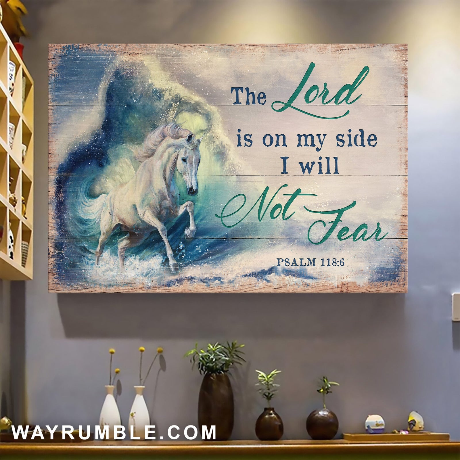 White horse, Wave, The Lord is on my side I will not fear - Jesus Landscape Canvas Prints, Wall Art