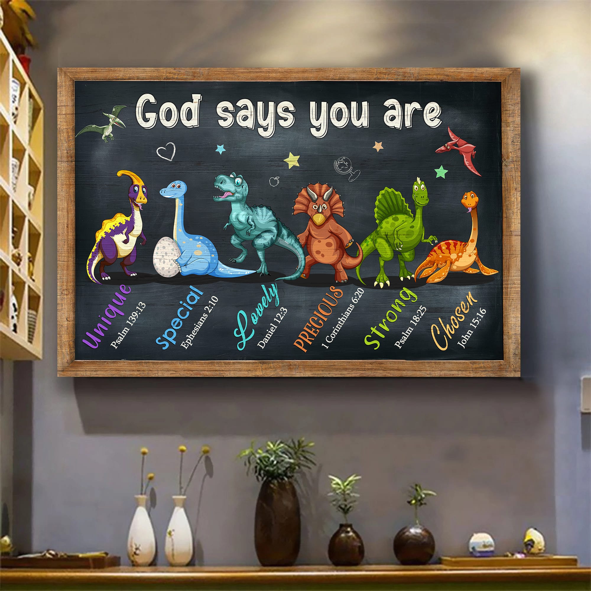 Dinosaur, Little Star, God says you are - Jesus Landscape Canvas Prints, Wall Art
