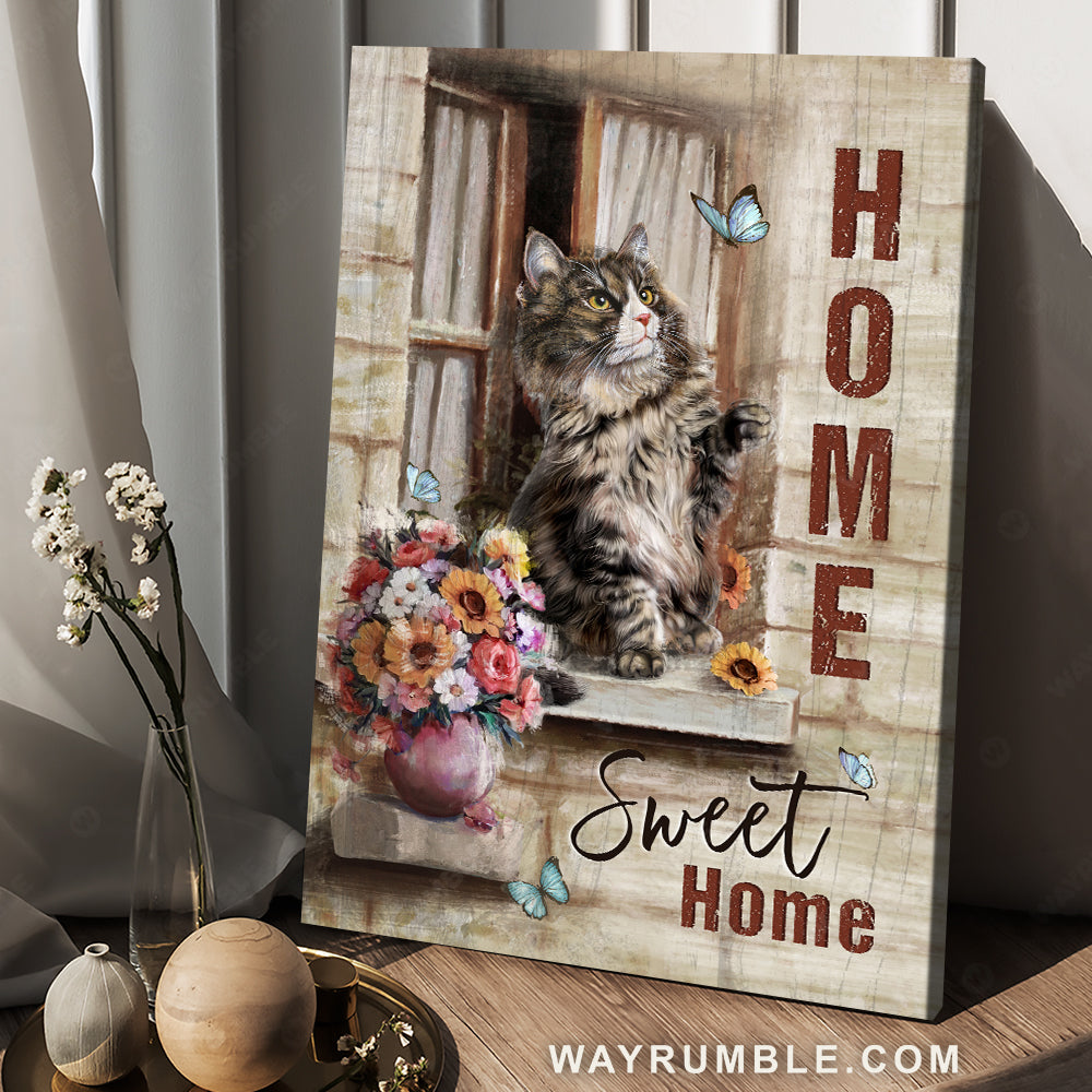 Watercolor cat, Beautiful flower vase, Blue butterfly, Home sweet home - Jesus Portrait Canvas Prints, Christian Wall Art