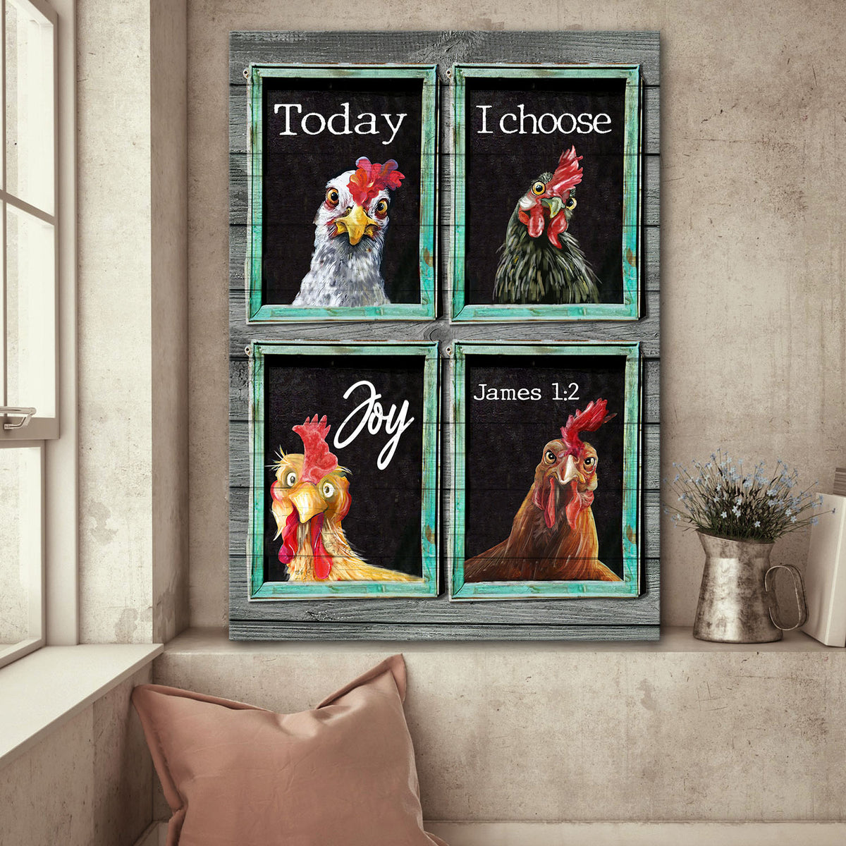 Funny chickens, Window, Today I choose joy - Jesus Portrait Canvas Prints, Wall Art