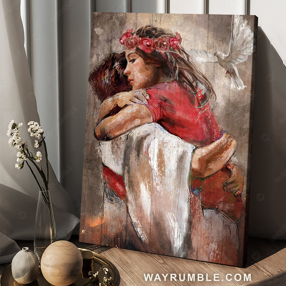 Abstract art, Holy spirit dove, Heaven painting,  A warming hug - Jesus Portrait Canvas Prints, Christian Wall Art