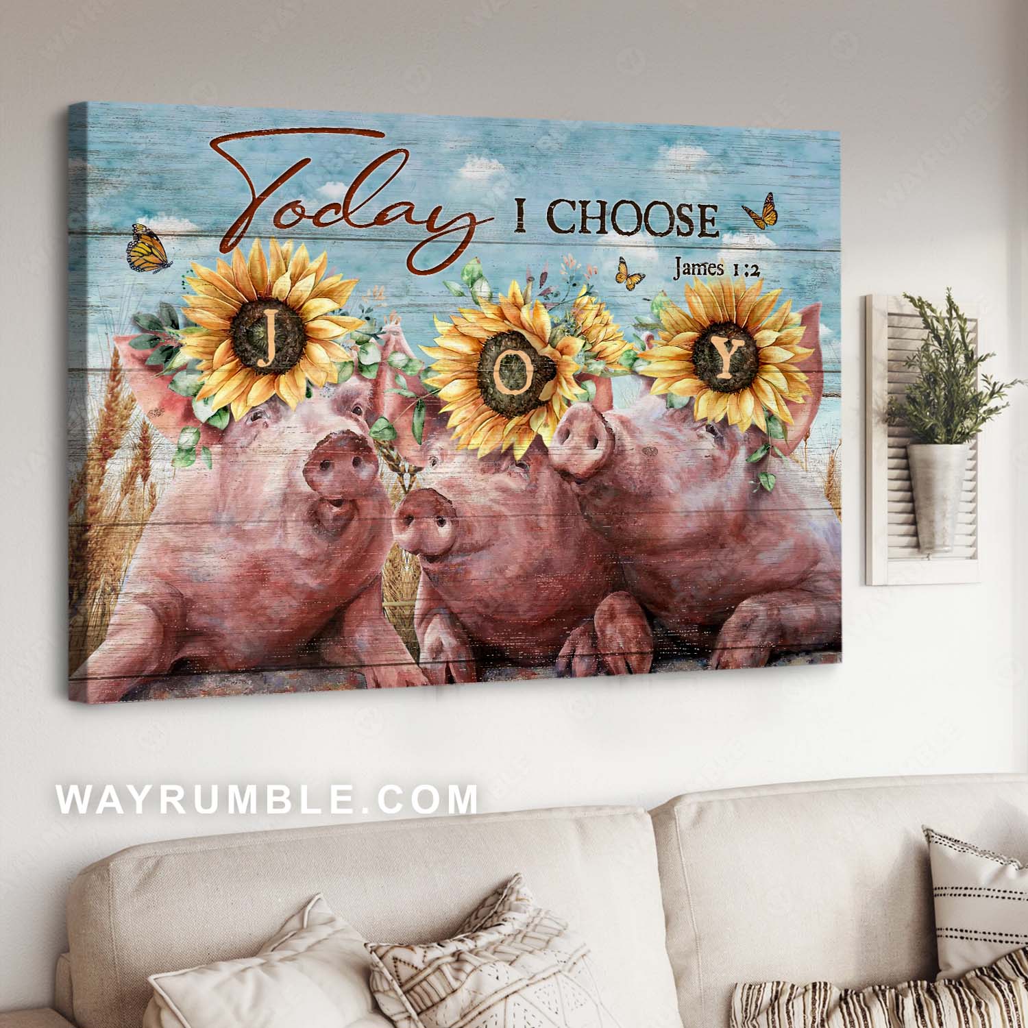 Cute pigs, Farm animal, Watercolor sunflower, Wheat field, Today I choose joy - Jesus Landscape Canvas Prints, Home Decor Wall Art
