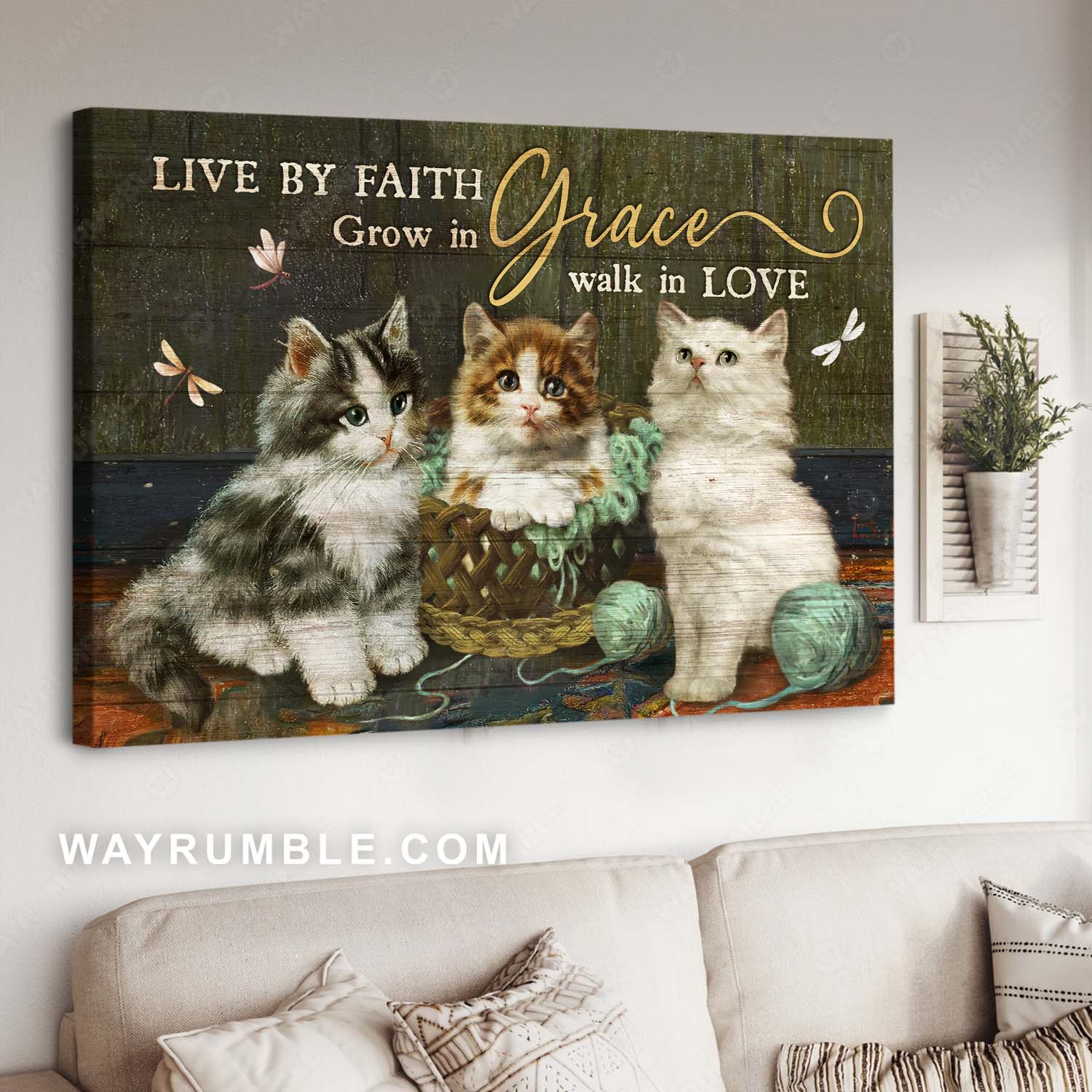 Cute kittens, Cat painting, Dragonfly, Sweet home, Live by faith, grown in grace - Jesus Landscape Canvas Prints, Home Decor Wall Art