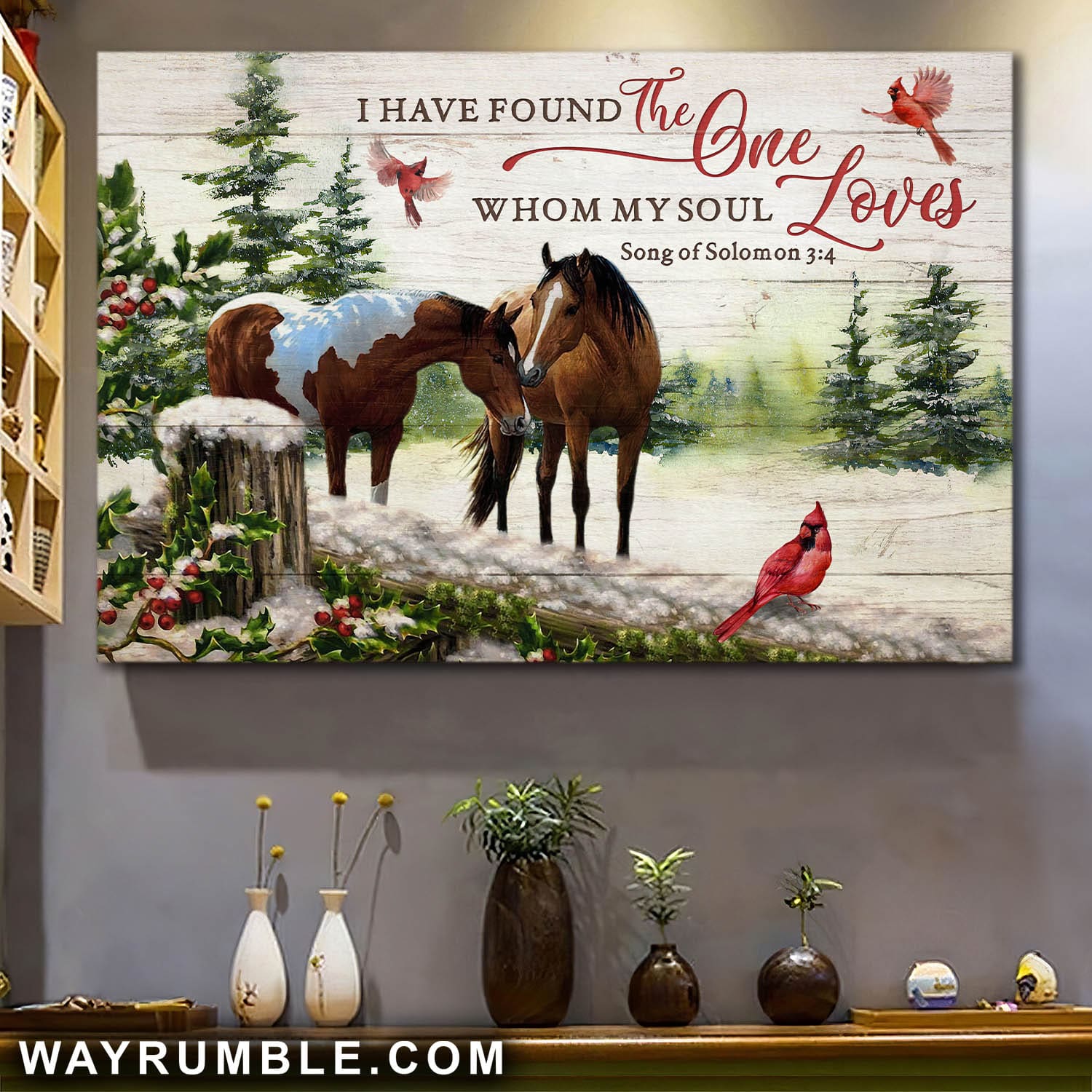 Horse Couple, Cardinal, Snow day, I have found the one whom my soul loves - Jesus Landscape Canvas Prints, Wall Art