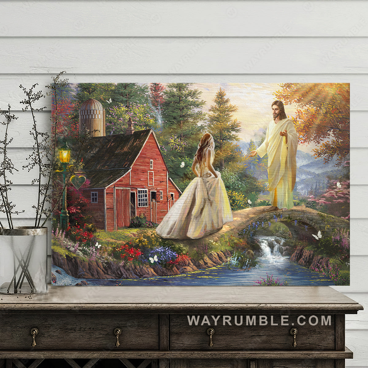 Beautiful scenery, Wonderful forest, Little red house, Come into his arms - Jesus Landscape Canvas Prints, Christian Wall Art