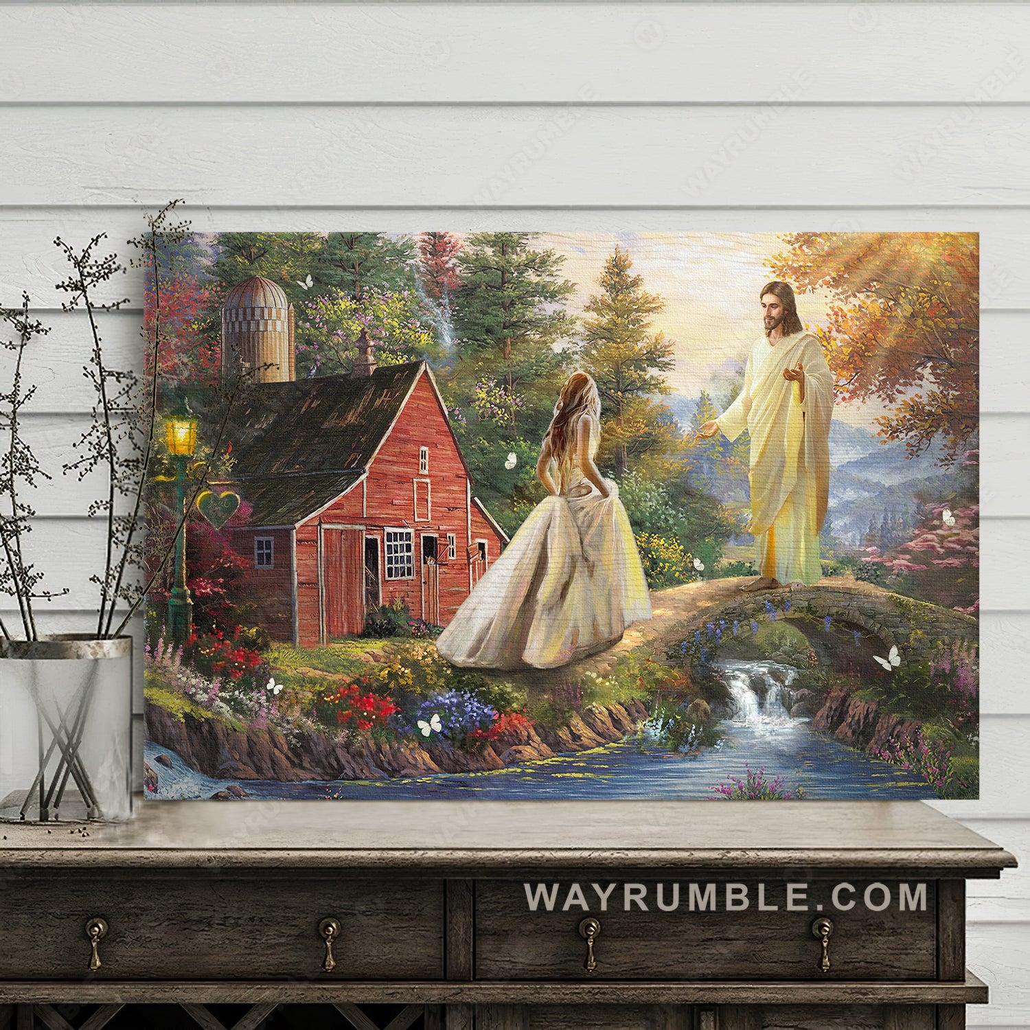 Beautiful scenery, Wonderful forest, Little red house, Come into his arms - Jesus Landscape Canvas Prints, Christian Wall Art