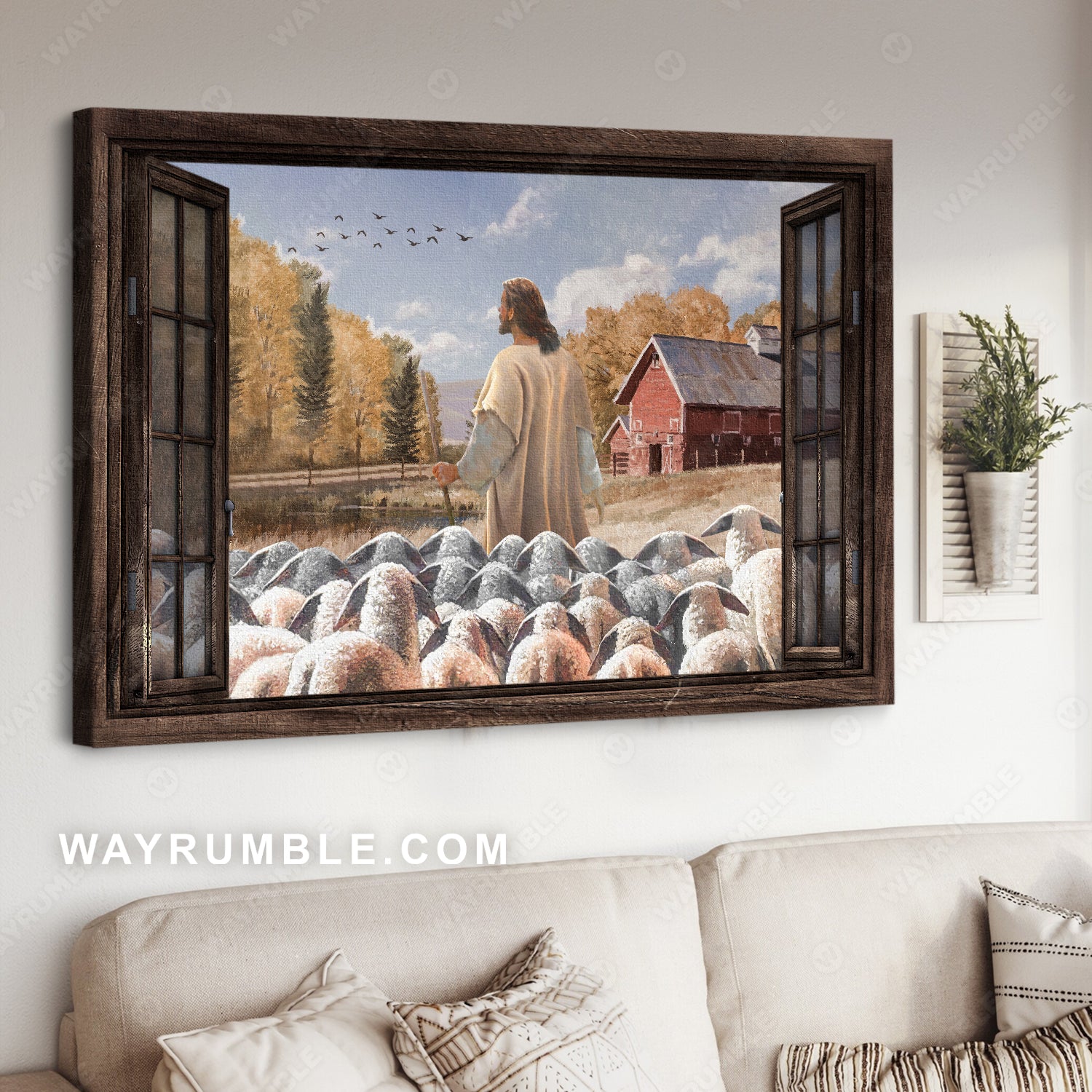 Beautiful farm, Jesus painting, Lamb of God, Rustic farmhouse - Jesus Landscape Canvas Prints, Christian Wall Art