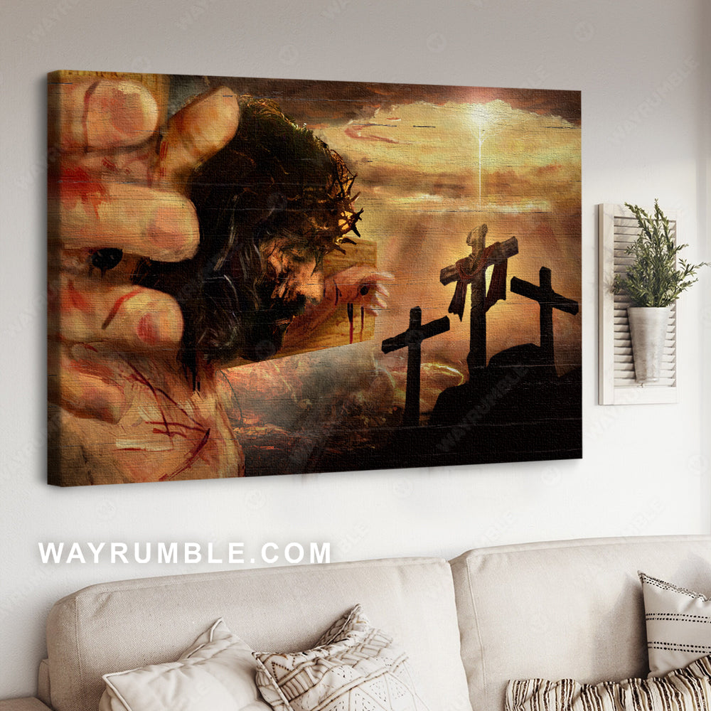 Crucifixion of Jesus, Jesus painting, Three crosses, Jesus on the cross - Jesus Landscape Canvas Prints, Christian Wall Art
