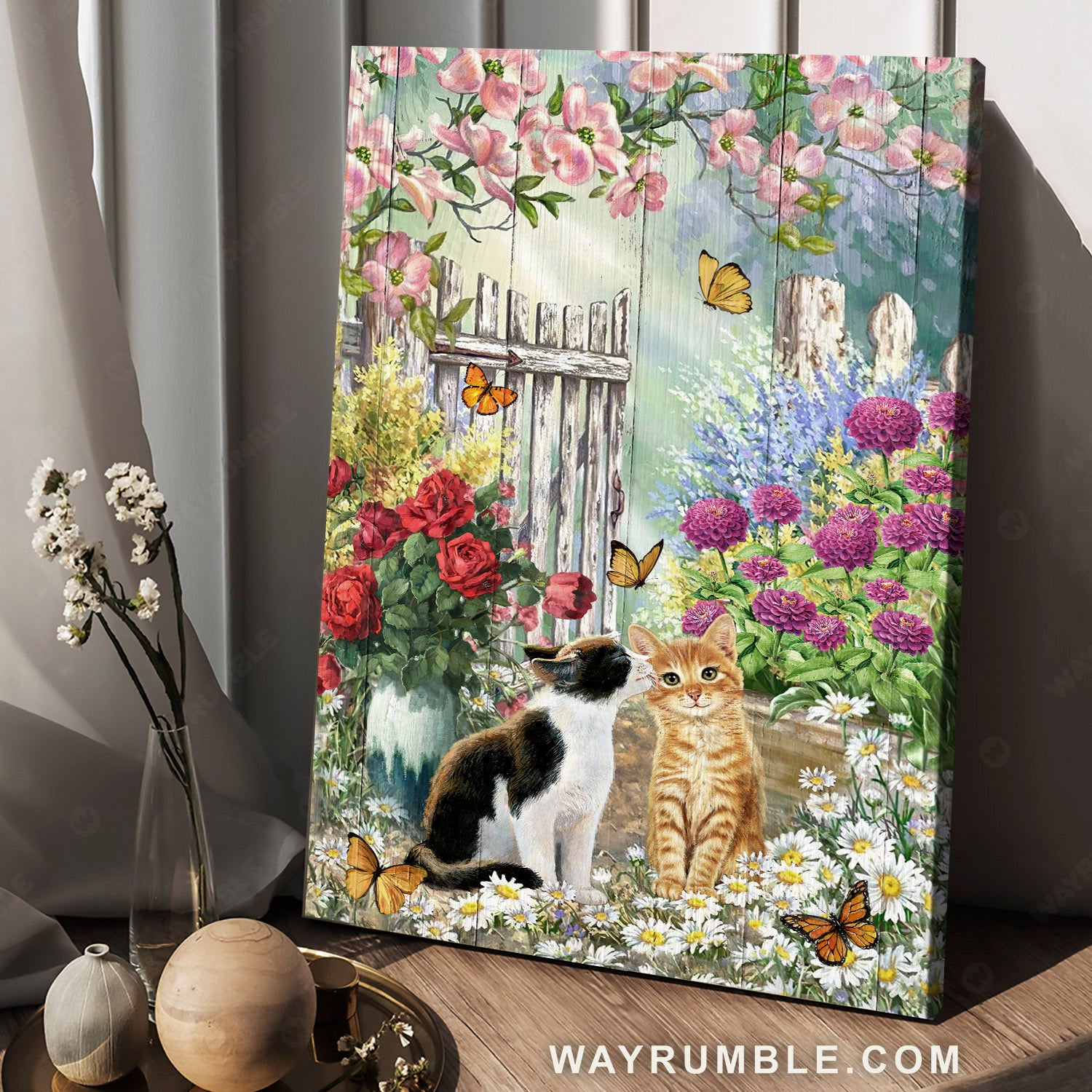 Kitten painting, Flower garden, Red roses, Monarch butterfly, Daisy flowers - Jesus Portrait Canvas Prints, Home Decor Wall Art