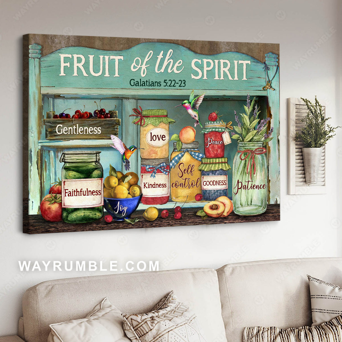 Lovely hummingbird, Tasty fruits, Bible verse, Fruit of the Spirit - Jesus Landscape Canvas Prints, Christian Wall Art