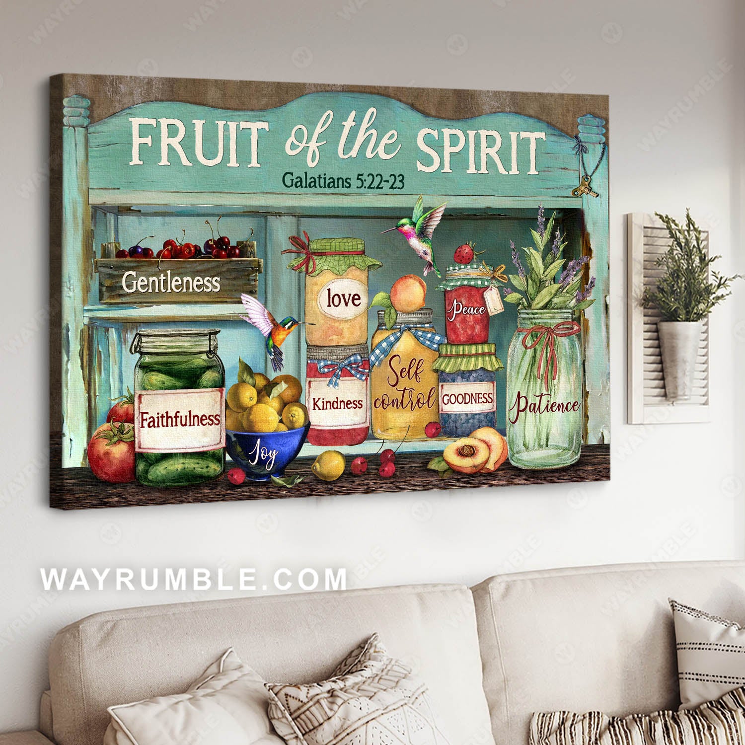 Lovely hummingbird, Tasty fruits, Bible verse, Fruit of the Spirit - Jesus Landscape Canvas Prints, Christian Wall Art