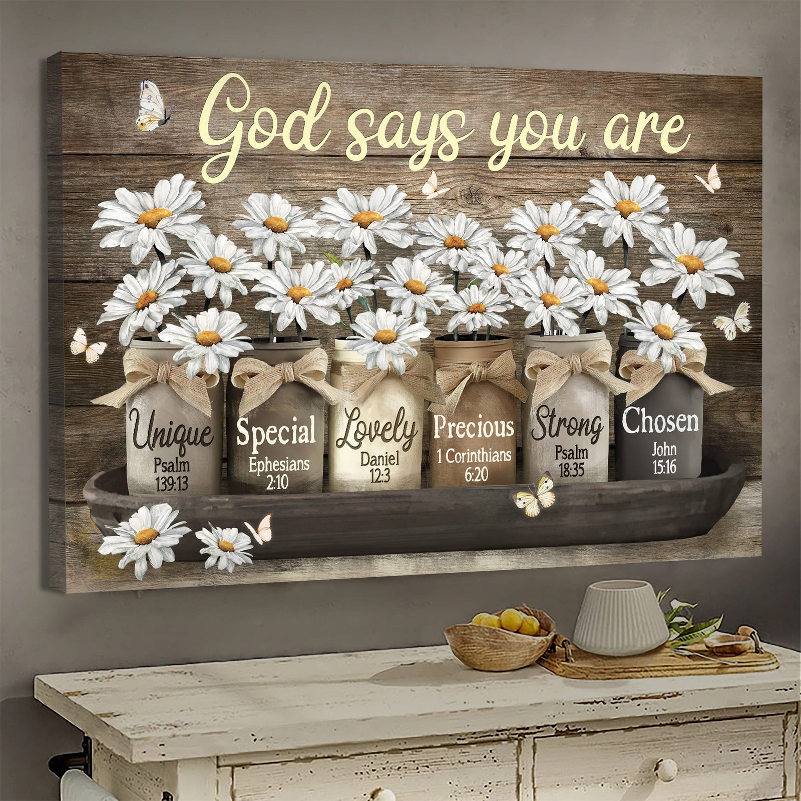 Jesus, Daisy, White butterfly - God says you are Landscape Canvas Prints, Wall Art