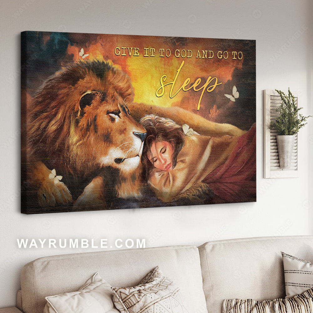 Beautiful lady, Lion of Judah, Sweet dream, Give it to God and go to sleep - Jesus Landscape Canvas Prints, Christian Wall Art