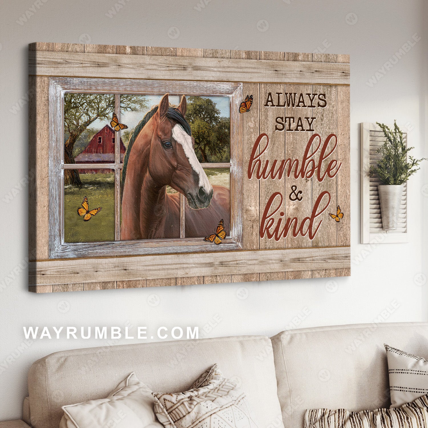 Dream horse, Orange butterfly, Vintage window, Always stay humble and kind - Jesus Landscape Canvas Prints, Christian Wall Art