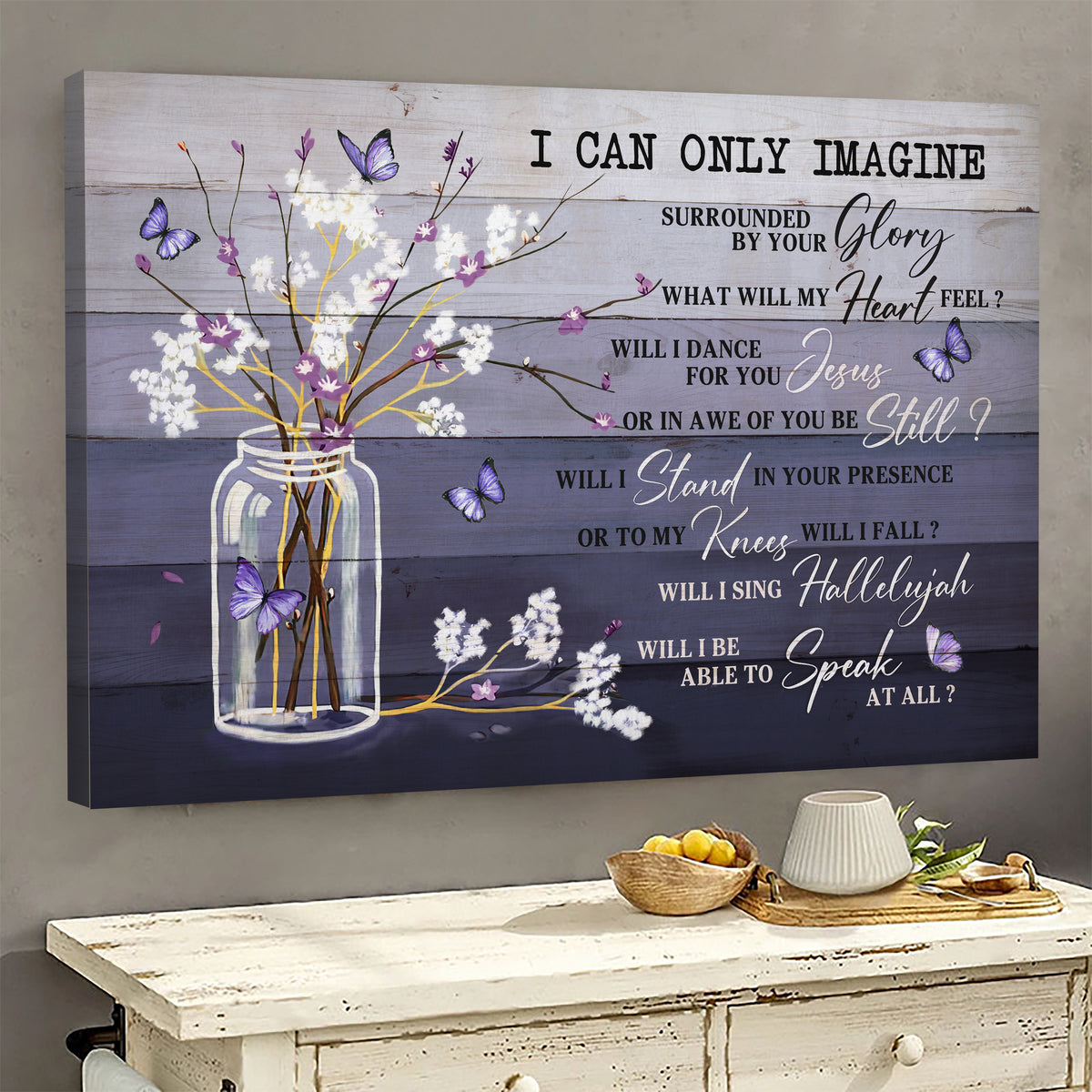 Baby flower painting, Purple butterfly, I can only imagine - Jesus Landscape Canvas Prints, Wall Art