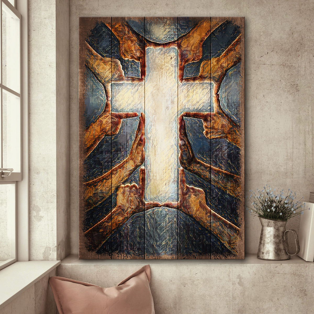 Beautiful cross formed by hands - Jesus Portrait Canvas Prints, Wall Art