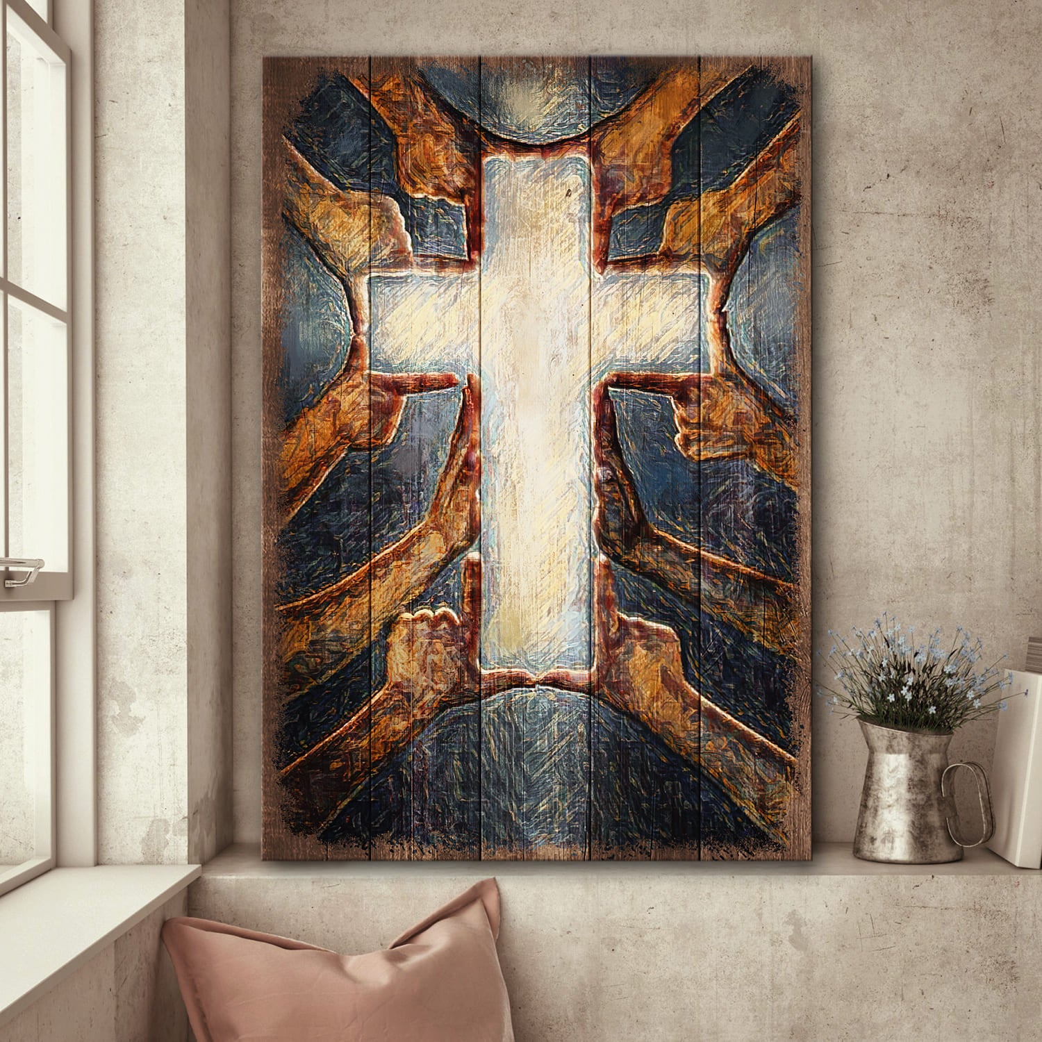 Beautiful cross formed by hands - Jesus Portrait Canvas Prints, Wall Art