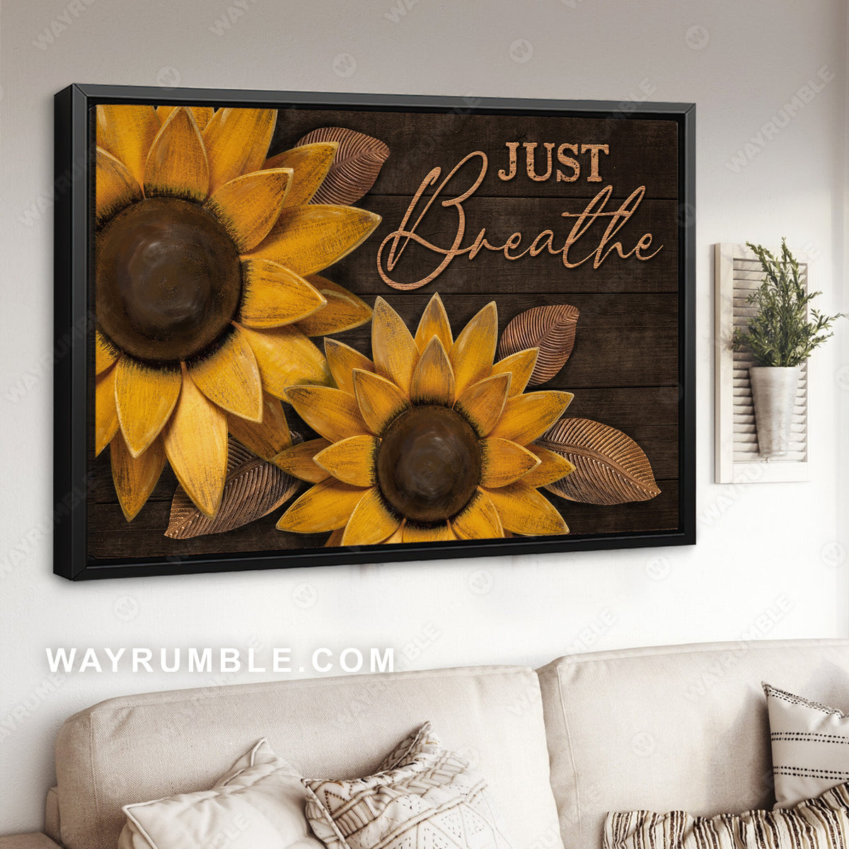 Sunflower painting, Vintage drawing, Just breathe - Jesus Landscape Canvas Prints, Christian Wall Art