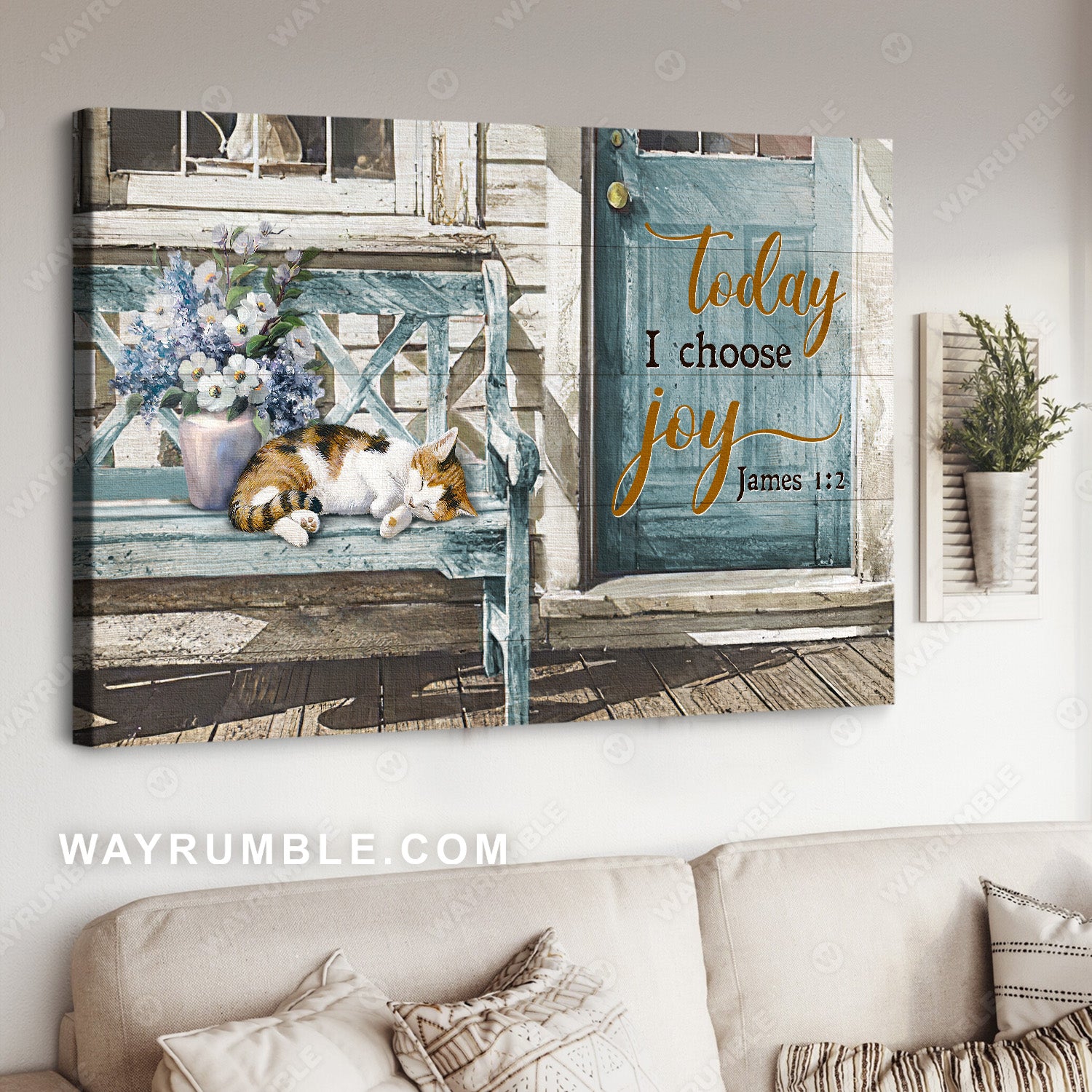 Beautiful day, Sleeping cat, Flower vase, Today I choose joy - Jesus Landscape Canvas Prints, Christian Wall Art