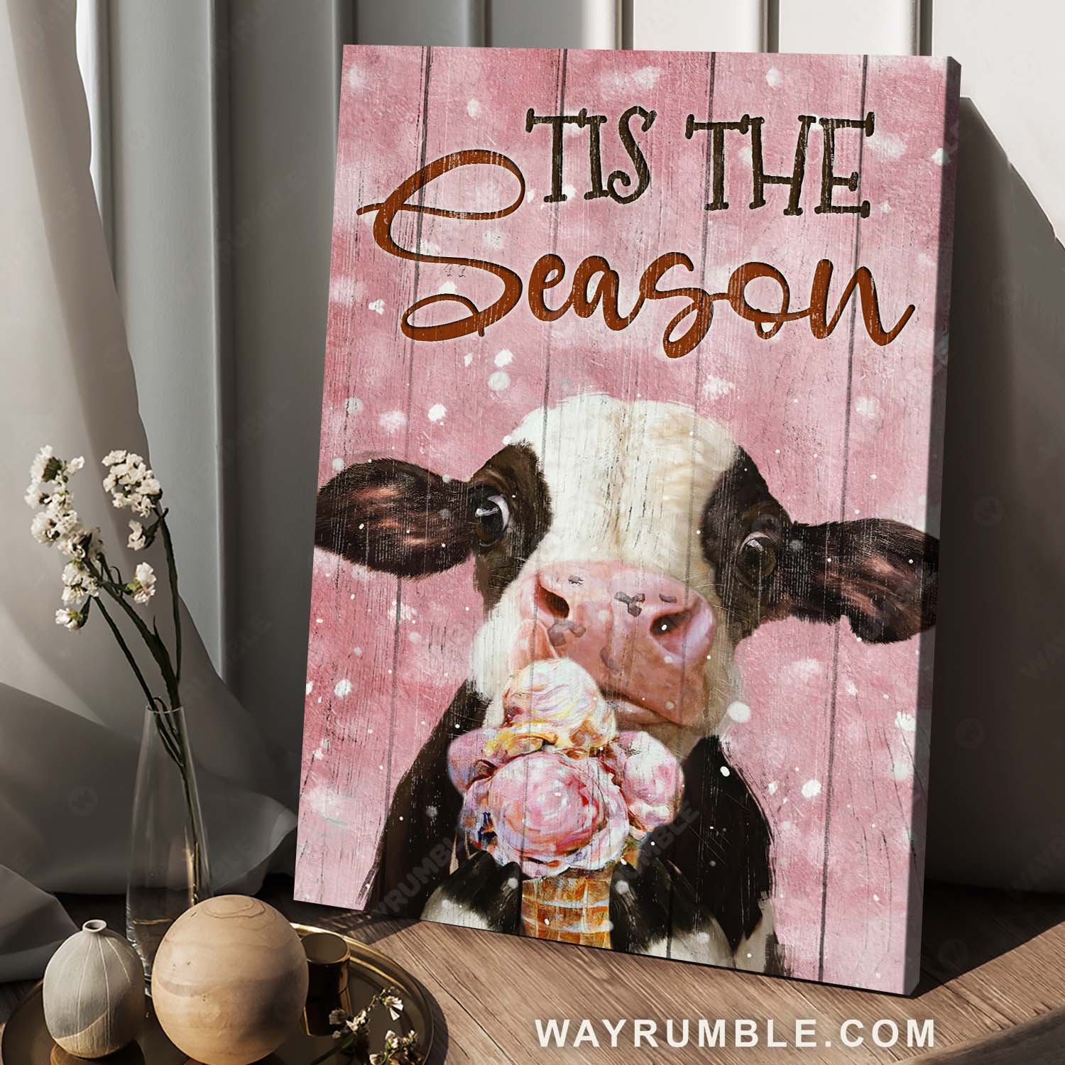 Cute dairy cow, Pink ice cream, Amazing snowfall, Tis the season - Jesus Portrait Canvas Prints, Home Decor Wall Art
